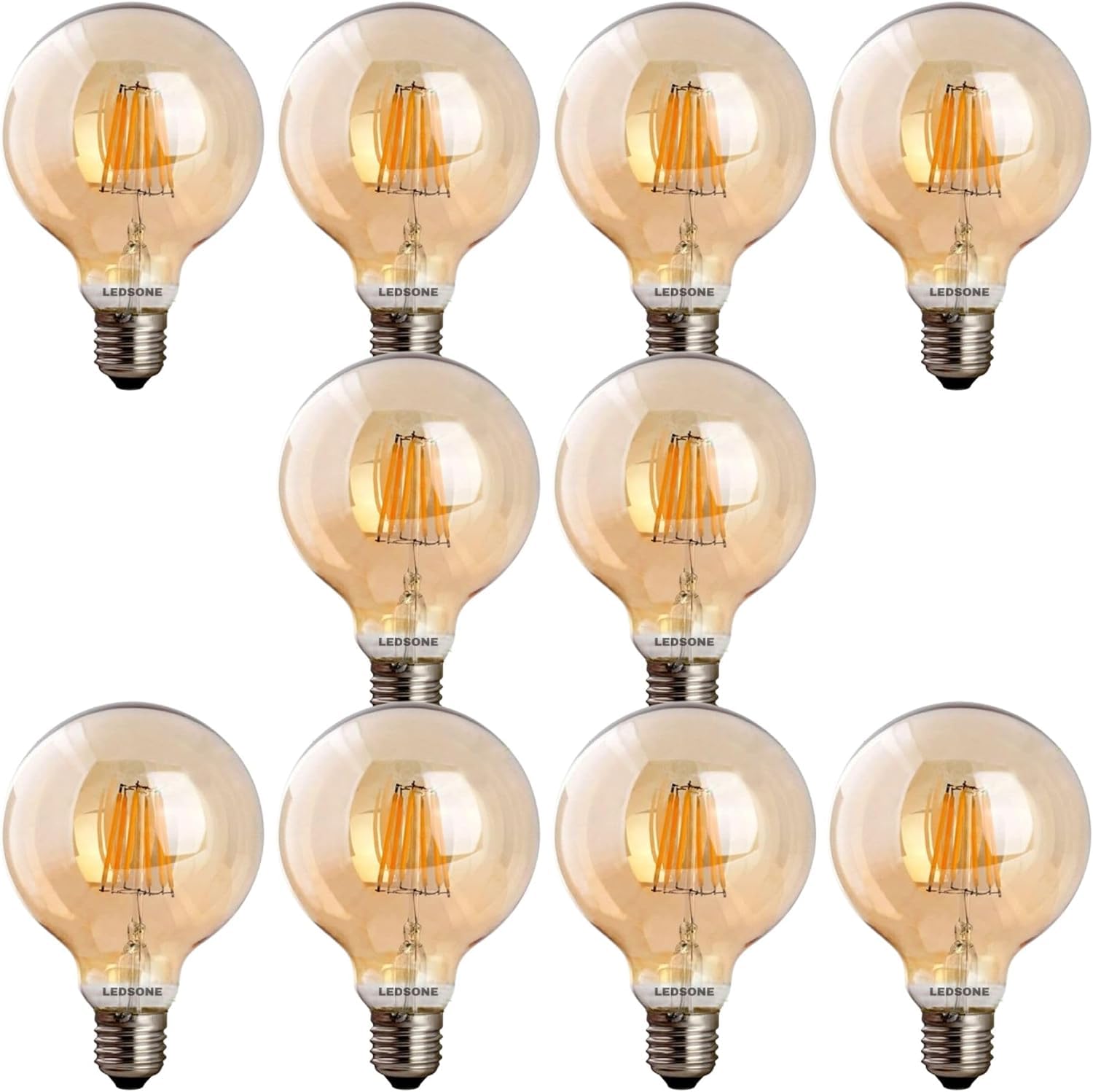 LEDSone 10er-Packung E27 G95 8W dimmbare, 2700K warmweiße, bernsteinfarbene Glas, 806lm Vintage-LED-Lampen.