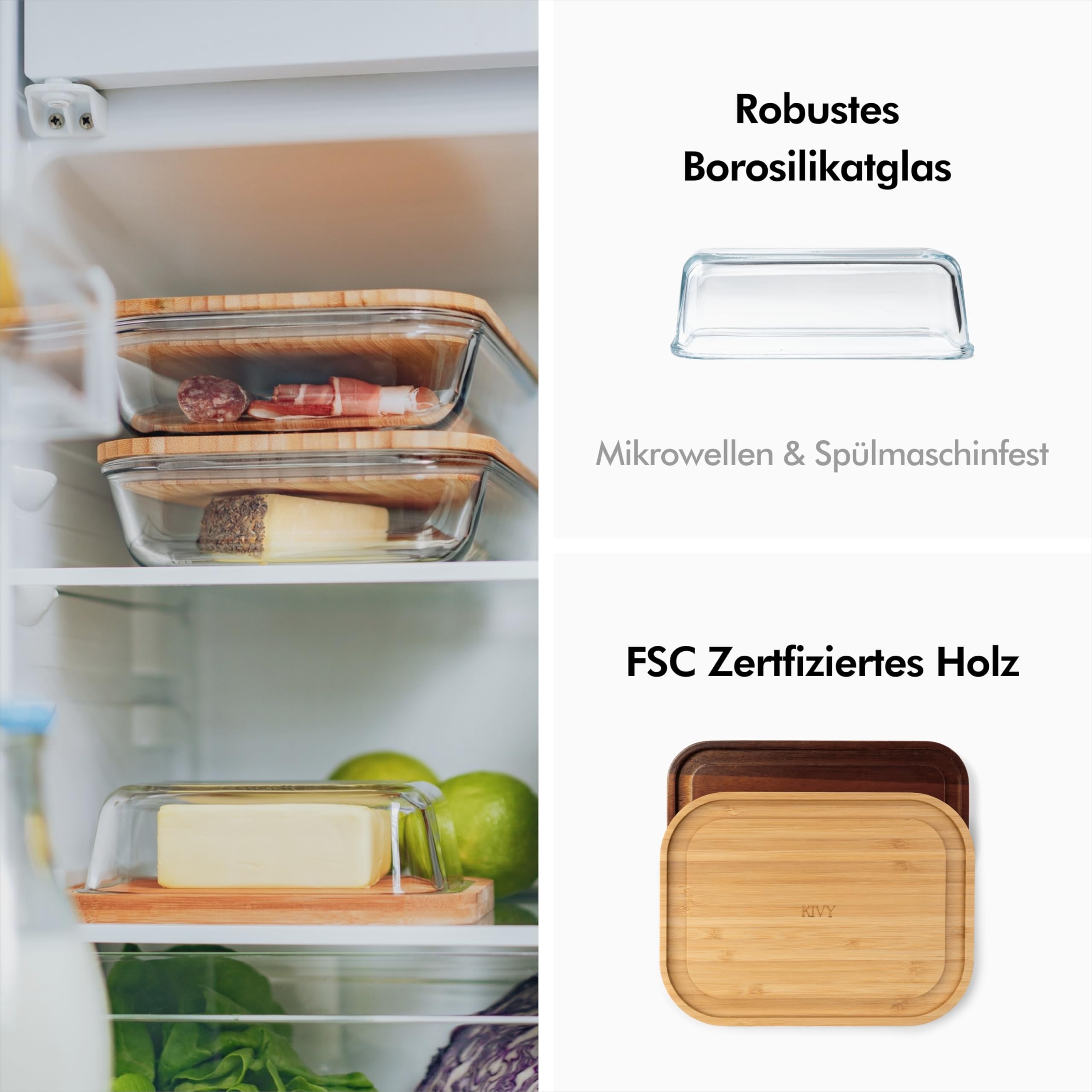 Portaburro In Vetro Con Coperchio Ermetico - Senza BPA, Legno FSC, Per 250g Di Burro - Foto 5