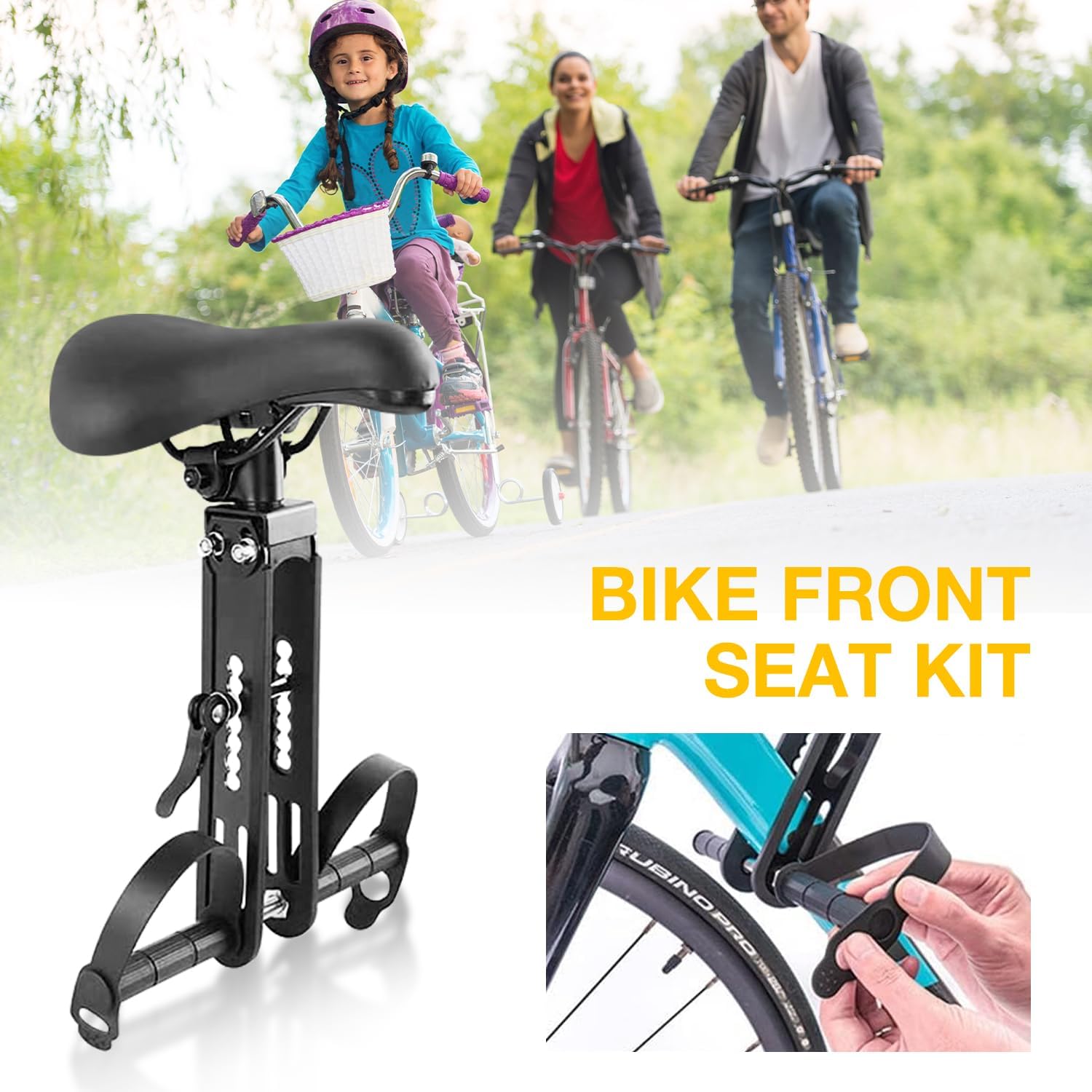 Seggiolino per mountain bike, Seggiolini Bici Anteriore con Manubrio e Pedali, Seggiolino Bicicletta Anteriore Portatile Rimovibile per Bambini di 2 e 6 Anni (Fino a 27KG)