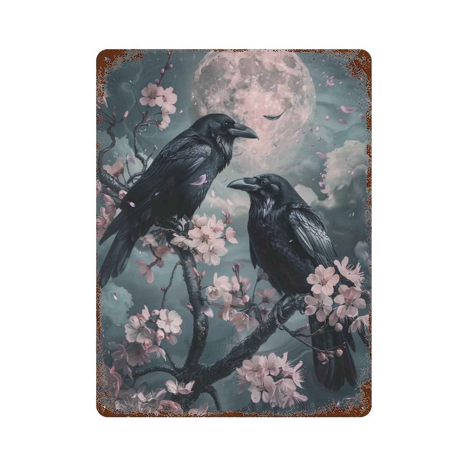 YHGERTKU Gothic Cherry Blossom Crows 01 Wall Art Retro Iron Vintage Metal Tin Sign Poster Modern Decor for Living Rooms Gift 40x30cm
