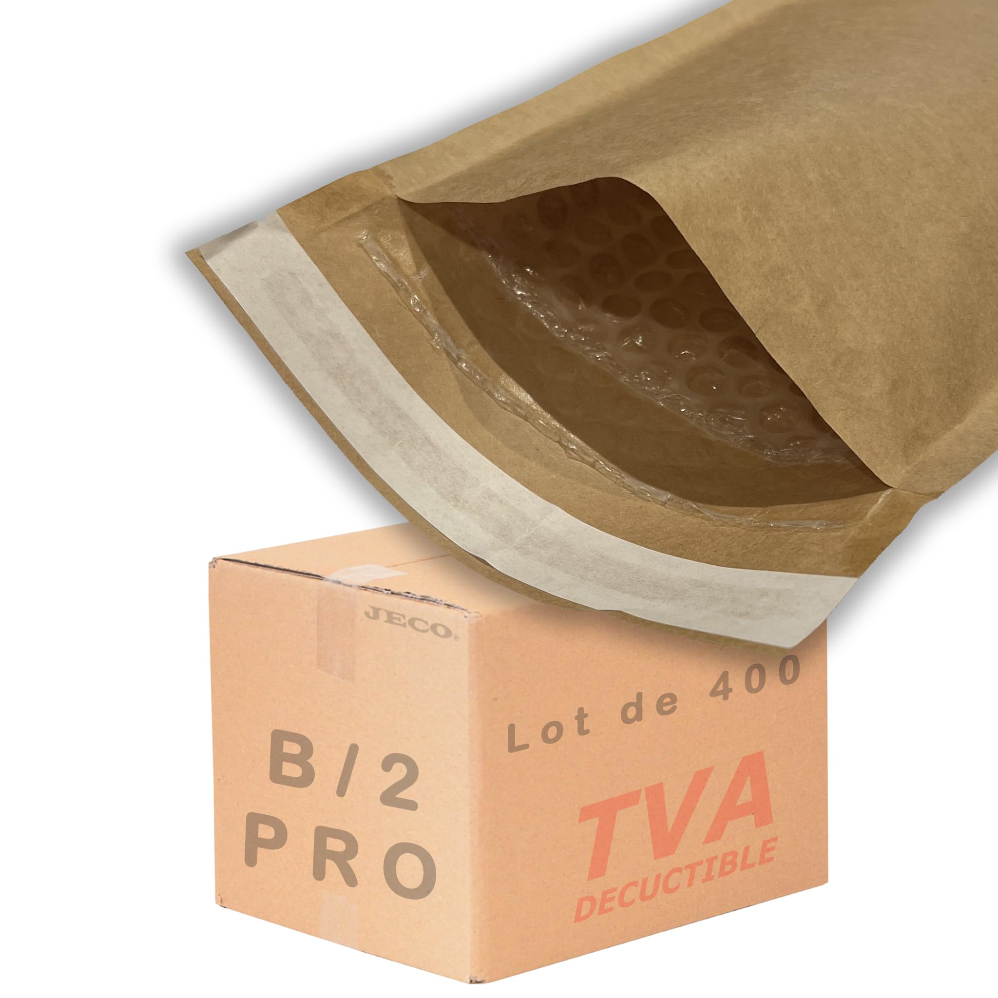 Jeco - Lot de 400 enveloppes à bulles d'air taille B/2 int. 120 x 215 mm pochettes kraft marron matelassées d'expédition PRO