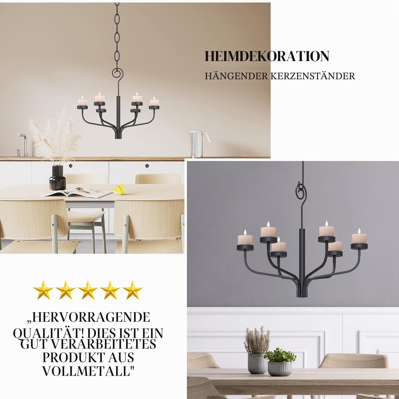 smtyle Schwarzer Kronleuchter für den Außenbereich für Pavillon, 6er Set, Teelicht, Kerze, Metall, Wandleuchter für hängende Dekoration