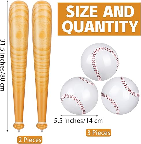 Miniatura 2 de durony Juego de béisbol inflable de 5 piezas, incluye 2 piezas de bate de béisbol de 31.5 pulgadas, 3 piezas de 5.5 pulgadas, playa, béisbol,