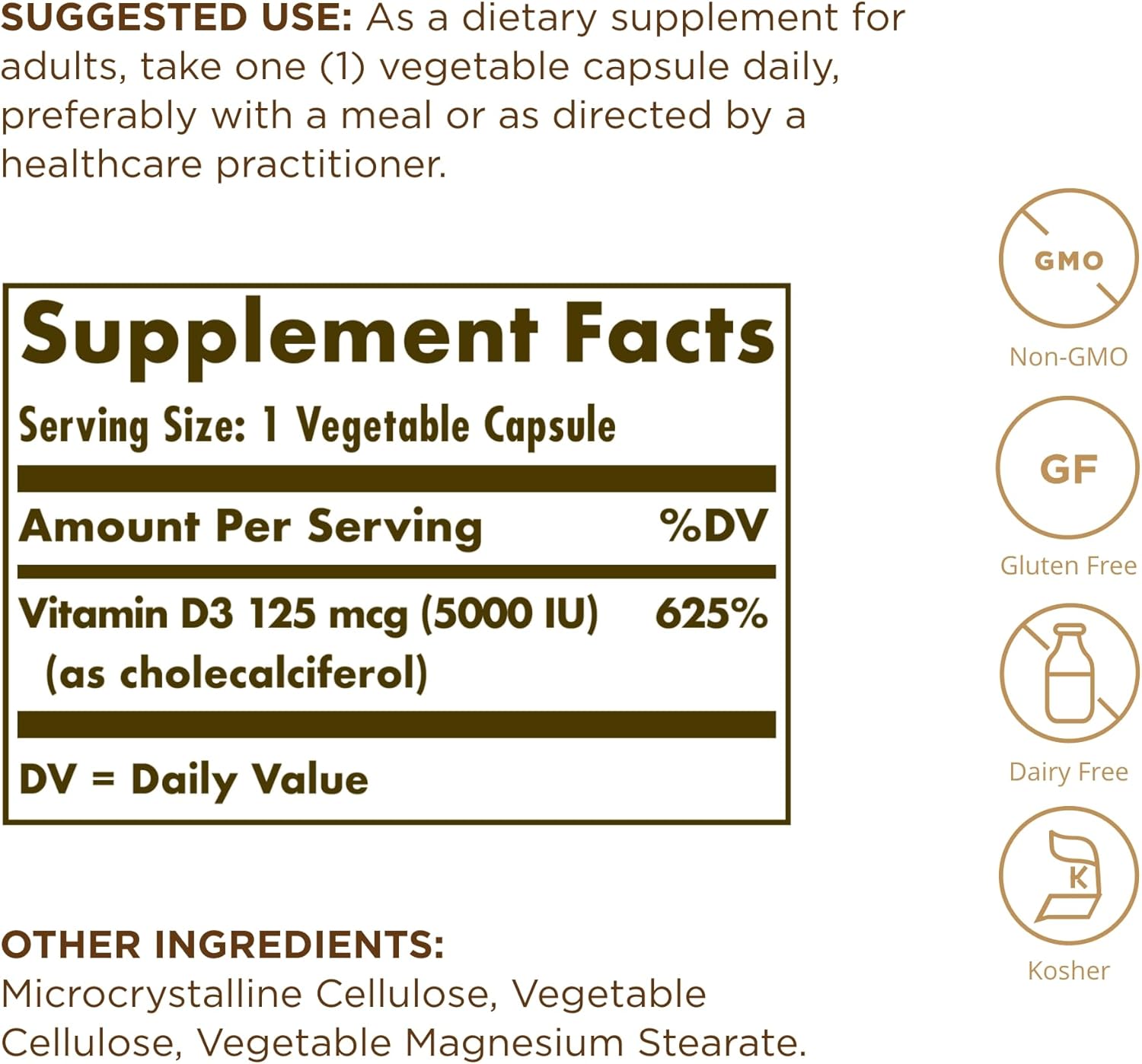 Solgar Vitamin D3 (Cholecalciferol) 125 mcg (5000 IU), 240 Vegetable Capsules (Pack of 2) - Helps Maintain Healthy Bones & Teeth - Immune System Support - Non-GMO, Gluten Free - 480 Total Servings