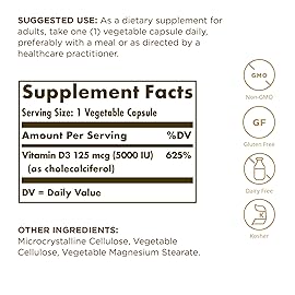 Solgar Vitamin D3 (Cholecalciferol) 125 mcg (5000 IU), 240 Vegetable Capsules (Pack of 2) - Helps Maintain Healthy Bones & Teeth - Immune System Support - Non-GMO, Gluten Free - 480 Total Servings