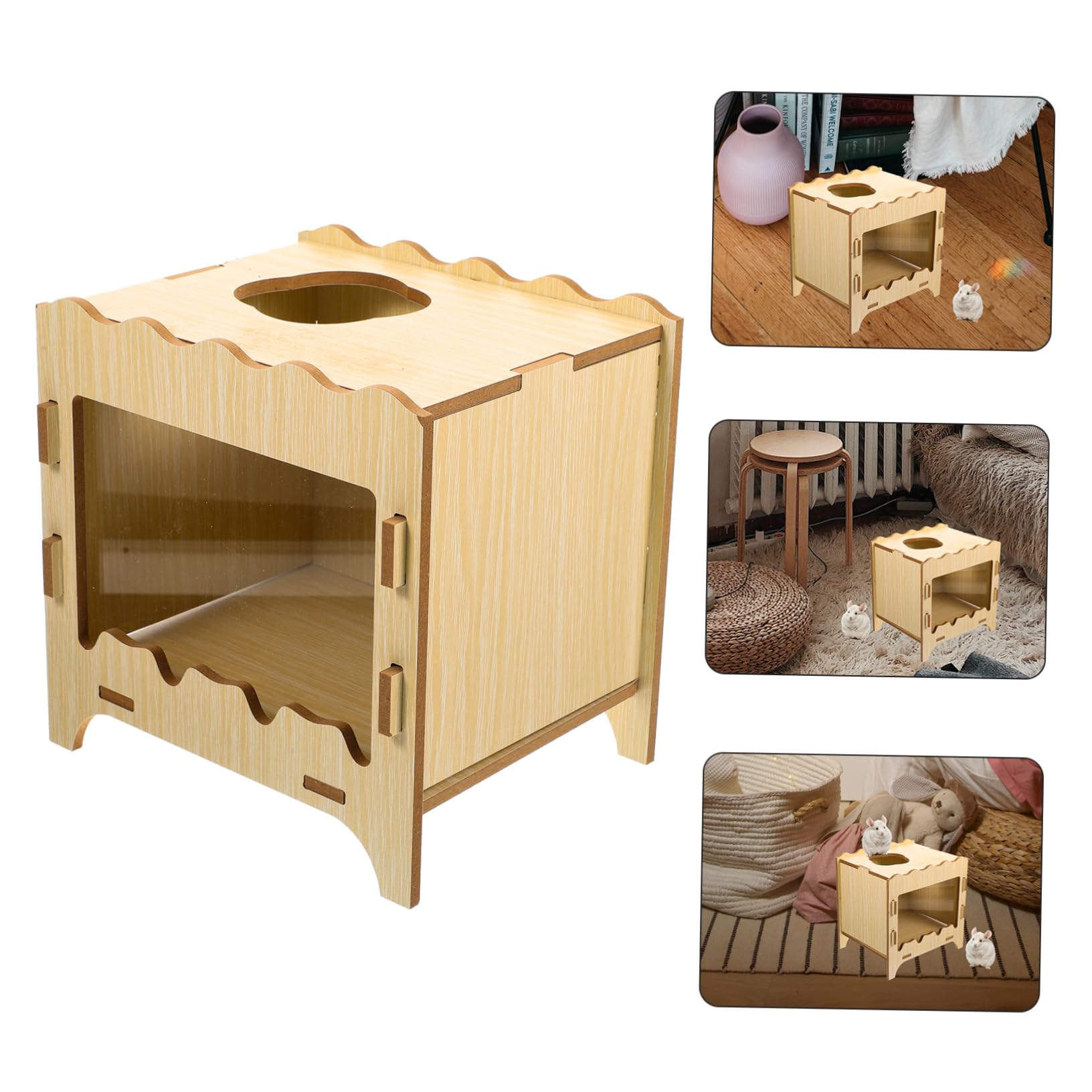 BESPORTBLE Maison pour Hamster en Bois, Boîte de Jeu Interactive et Nid Confortable pour Petits Animaux, Jouet de Cache Tuyau Hamster, Usage Intérieur et Extérieur