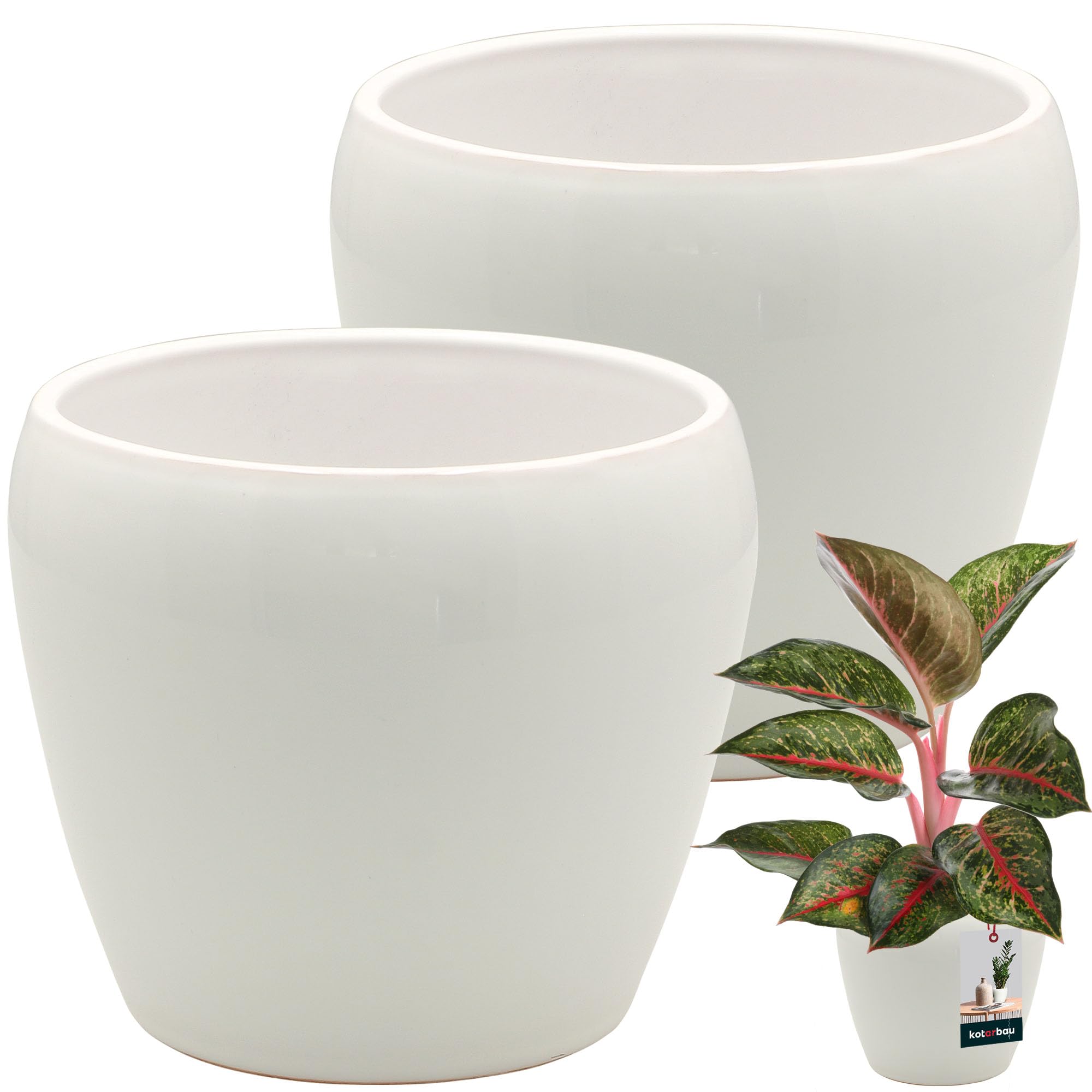 KOTARBAU® Flower Pot Grey Glazed Ceramic Flower Pots Indoor Flower Planter Plant Pot, White, ⌀ 12 cm