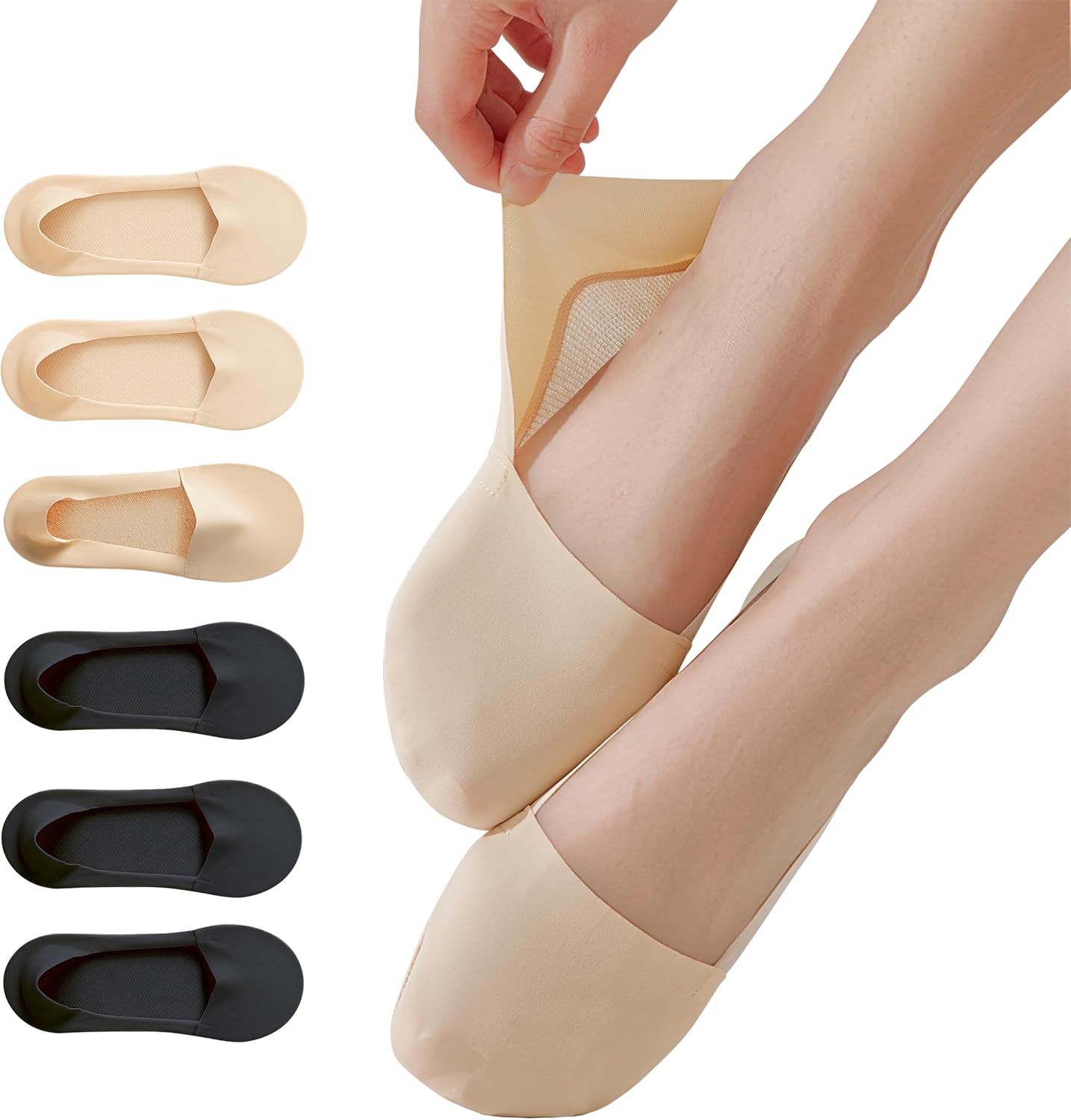 6 Pairs No Show Socks for Women, Footies Bootie Liner Non Slip Heel Grip Socks for Loafers Flats Heels