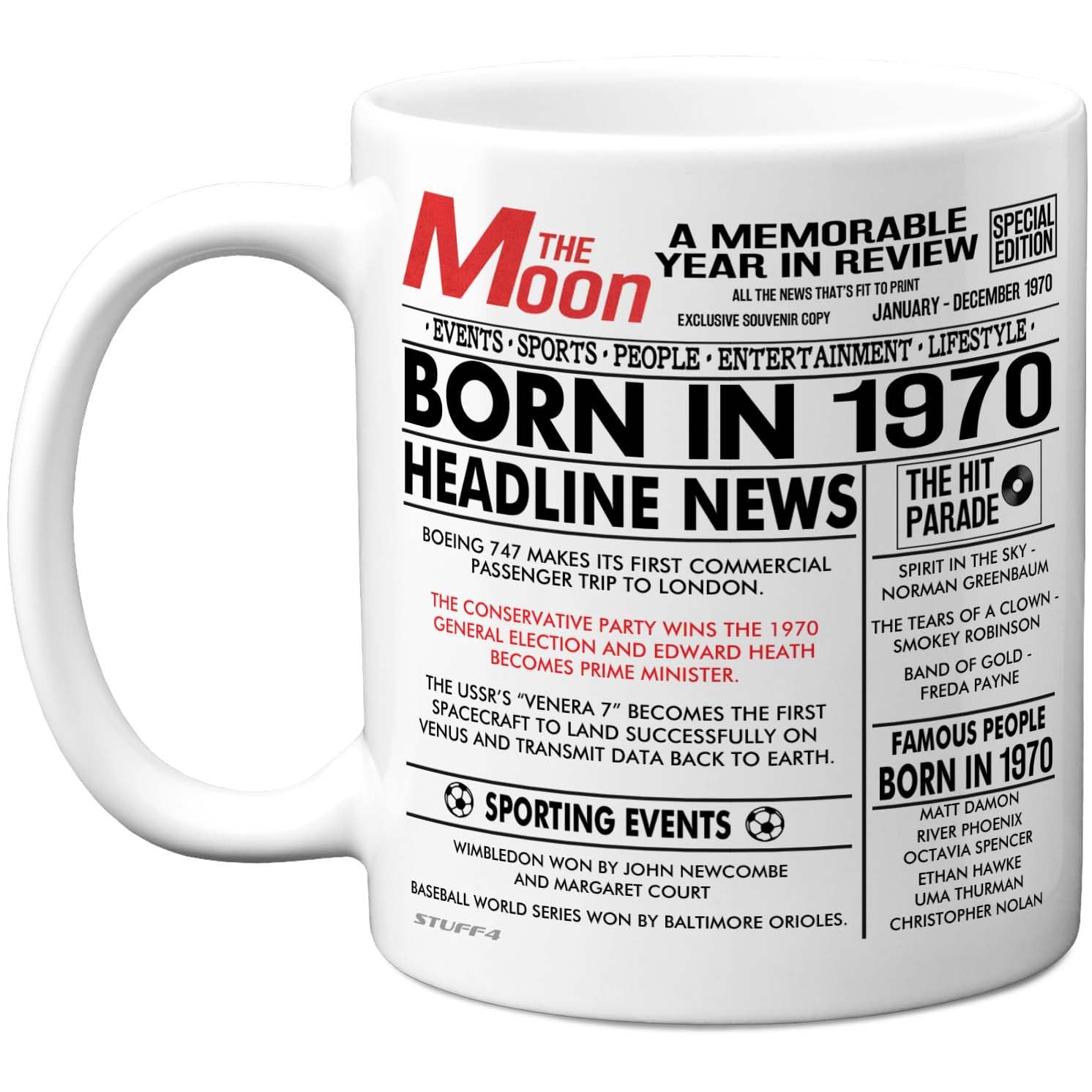 Stuff4 Men's 1970 56Th Birthday Mug Gift For Wo - Born In Newspaper - Happy 56 Birthday Gifts For Mum Dad Uncle Aunt Vintage Retro Back In Age 56 Bday, 11Oz Ceramic Coffee Mugs