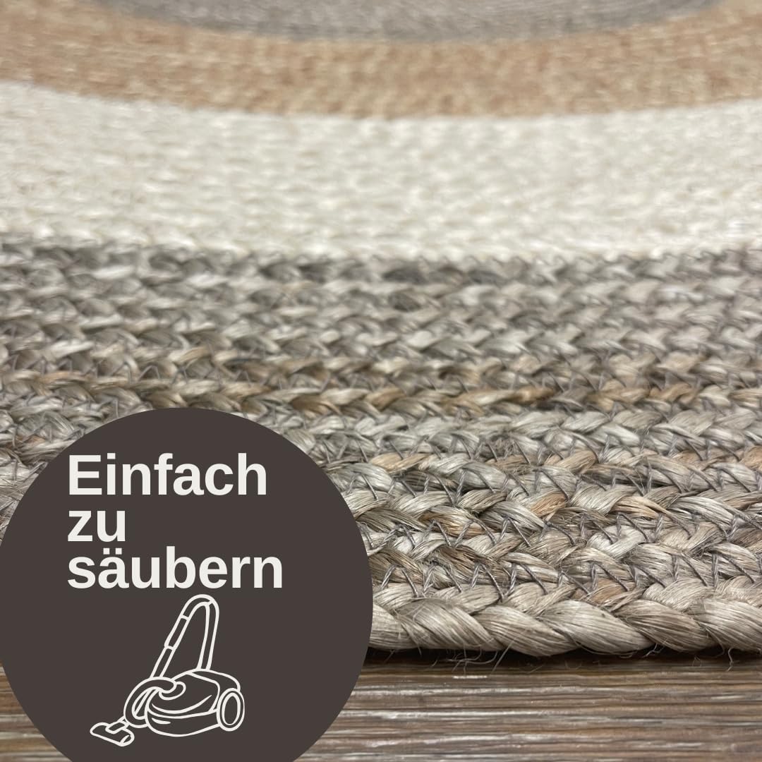 MY-RUG Jute Teppich Rund 120 cm - Sisal-Optik Handgewebt - Naturfaser Beige | Nachhaltiger Juteteppich für Wohnzimmer und Flur, OEKO-TEX zertifiziert, pflegeleicht, beidseitig nutzbar und weich