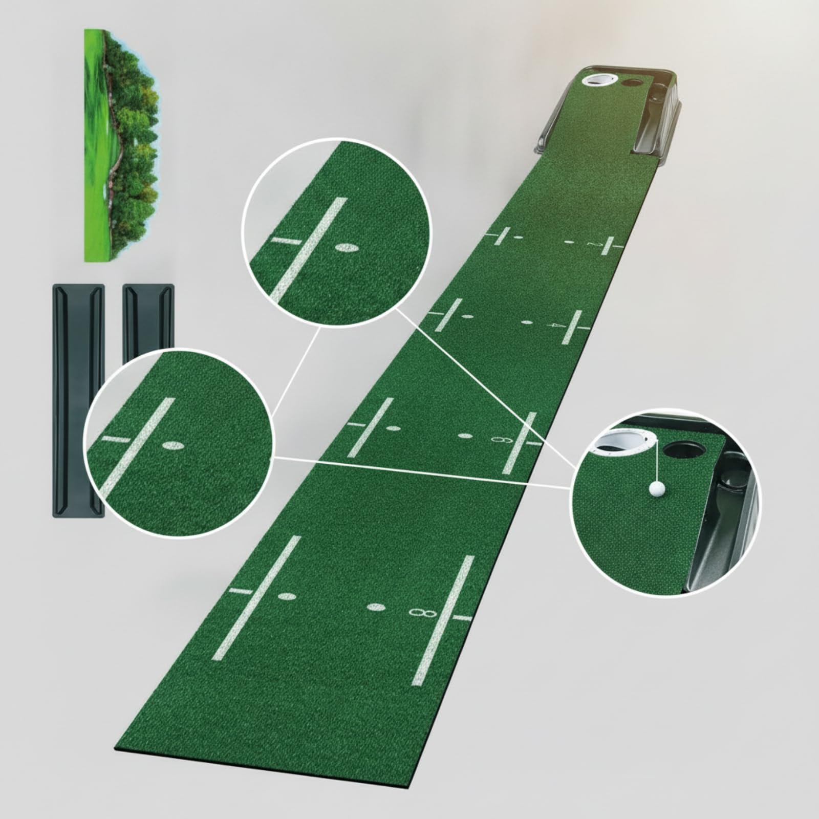 Alfombra de Práctica de Golf con Césped Artificial Tapete de Putt Superficie de Rodadura Estera de Entrenamiento con Guías de Distancia y Bordes