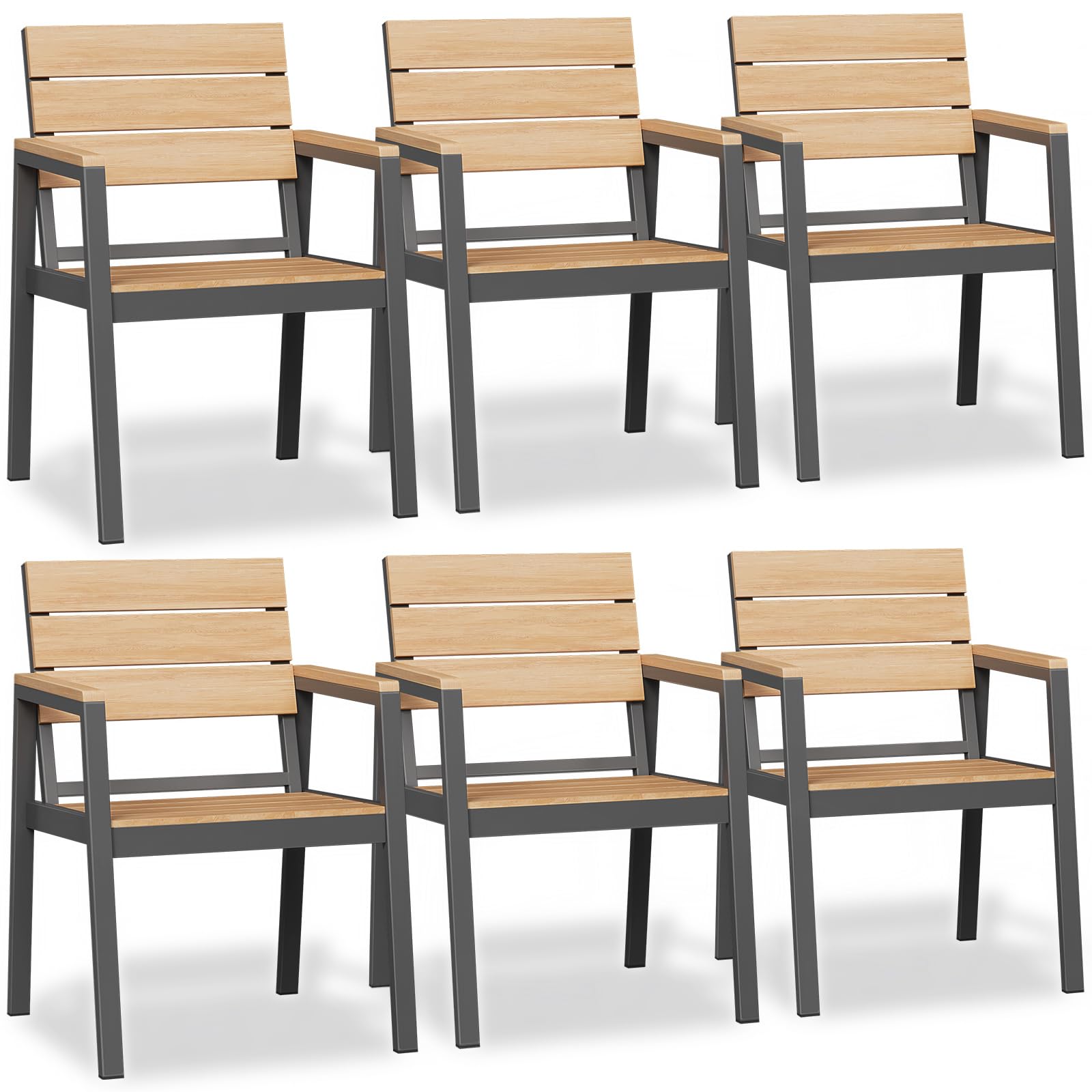 JUMMICO Outdoor Garden Chair in Aluminium Wood Look – Rustproof, Easy to Clean and Rot Proof, Maximum Load 160 kg, for Garden, Yard, Balcony