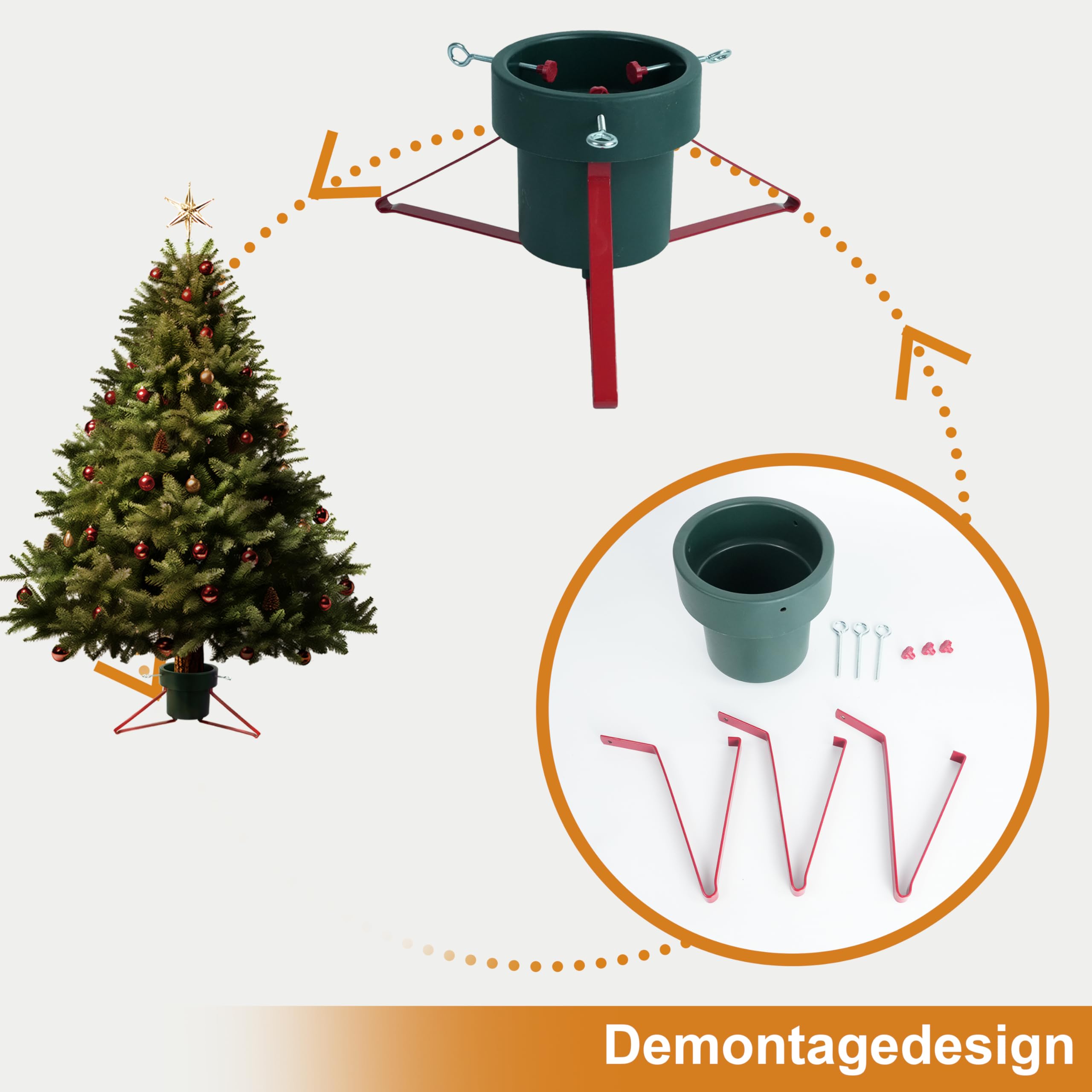 Support pour sapin de Noël pour arbres jusqu'à 1,8 m | Fixation manuelle avec 3 mécanismes à vis | Réservoir d'eau remplissable jusqu'à 1,5 L pour une stabilité supplémentaire | Support de