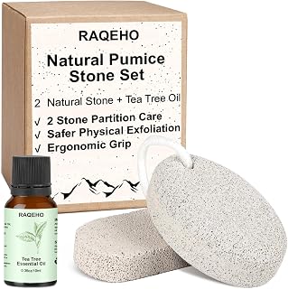 RAQEHO Natural Lime Pumice Stone for Feet - 2pcs Pedicure Kit with Essential Oil, Callus Heel Dead Skin Remover