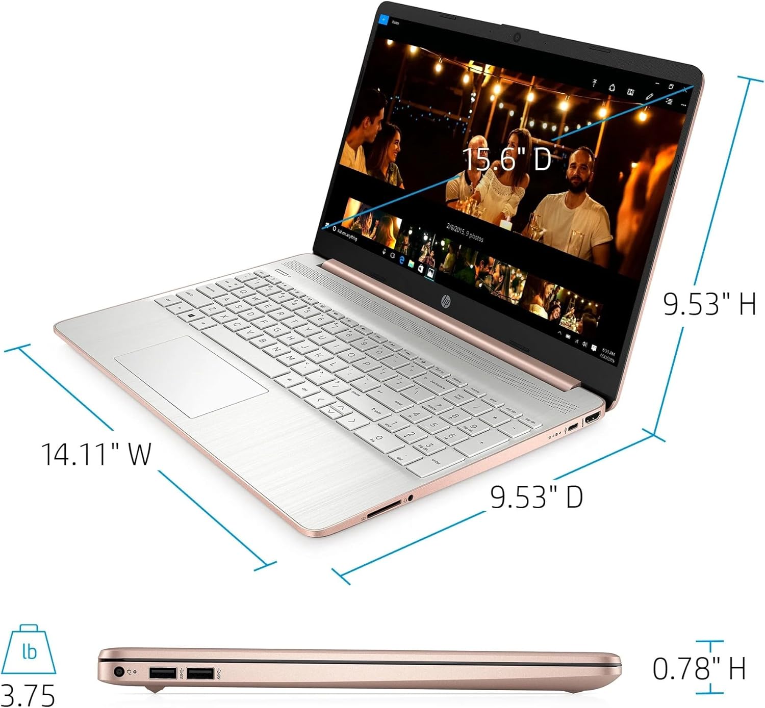 HP 15.6" Rose Gold Laptop with Microsoft Office 365 | 1.1TB Storage (1TB OneDrive and 128GB SSD) | 4GB RAM | AMD Processor | Windows 11 | w/Wireless Mouse, Sleeve | Lightweight | Everyday Use