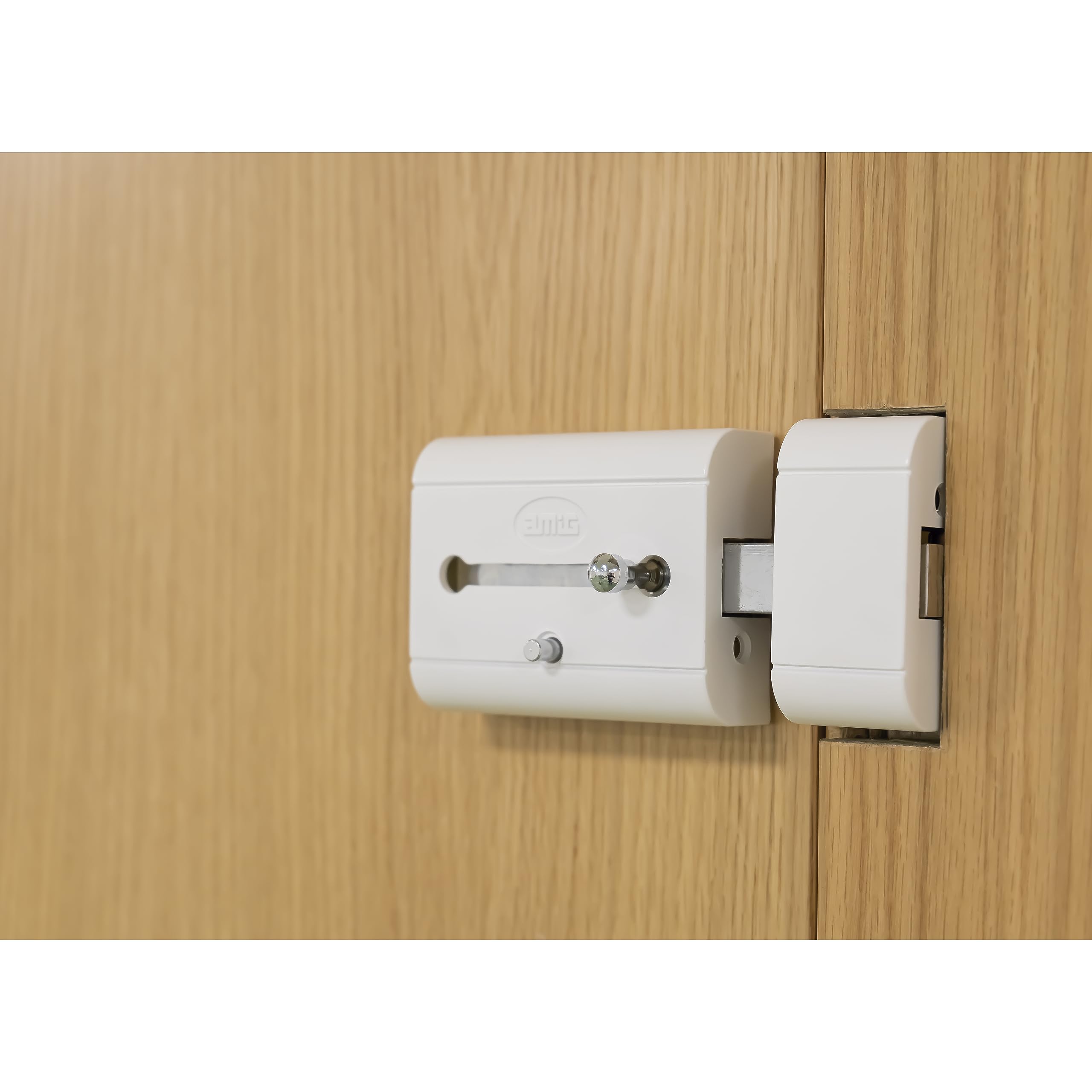 Amig - Verrou de suralimentation haute sécurité pour portes en bois | 98 x 77 mm | Avec cylindre rond de sécurité et verrou | Protection pour votre maison | Acier blanc