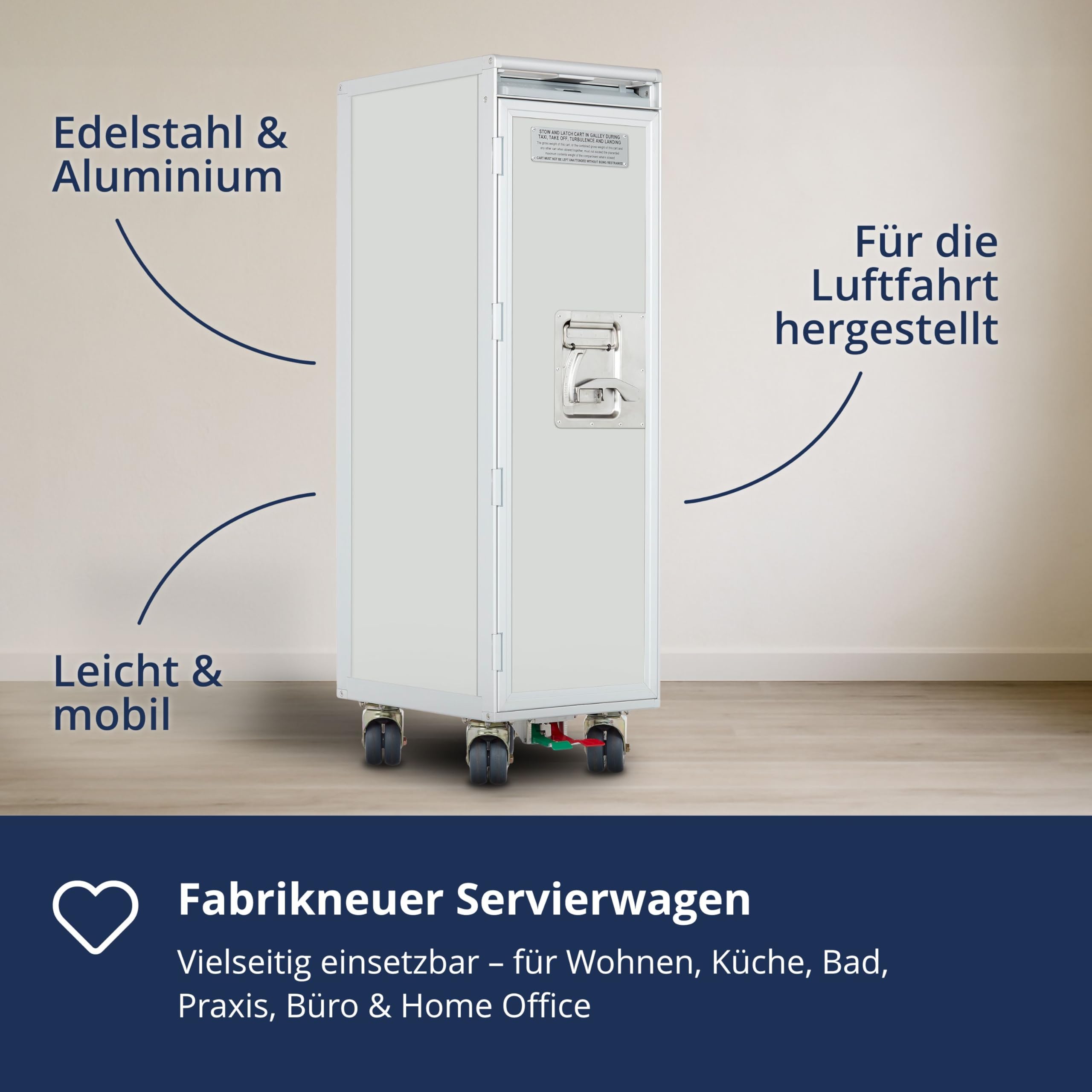 Airline Trolley Uni, Industrial Möbel, Schubladenschrank, Büroschrank hoch, Norm: Atlas, 103 x 30,5 x 40,5, Flugzeugtrolley, Airlinegrau, 7 Einschübe