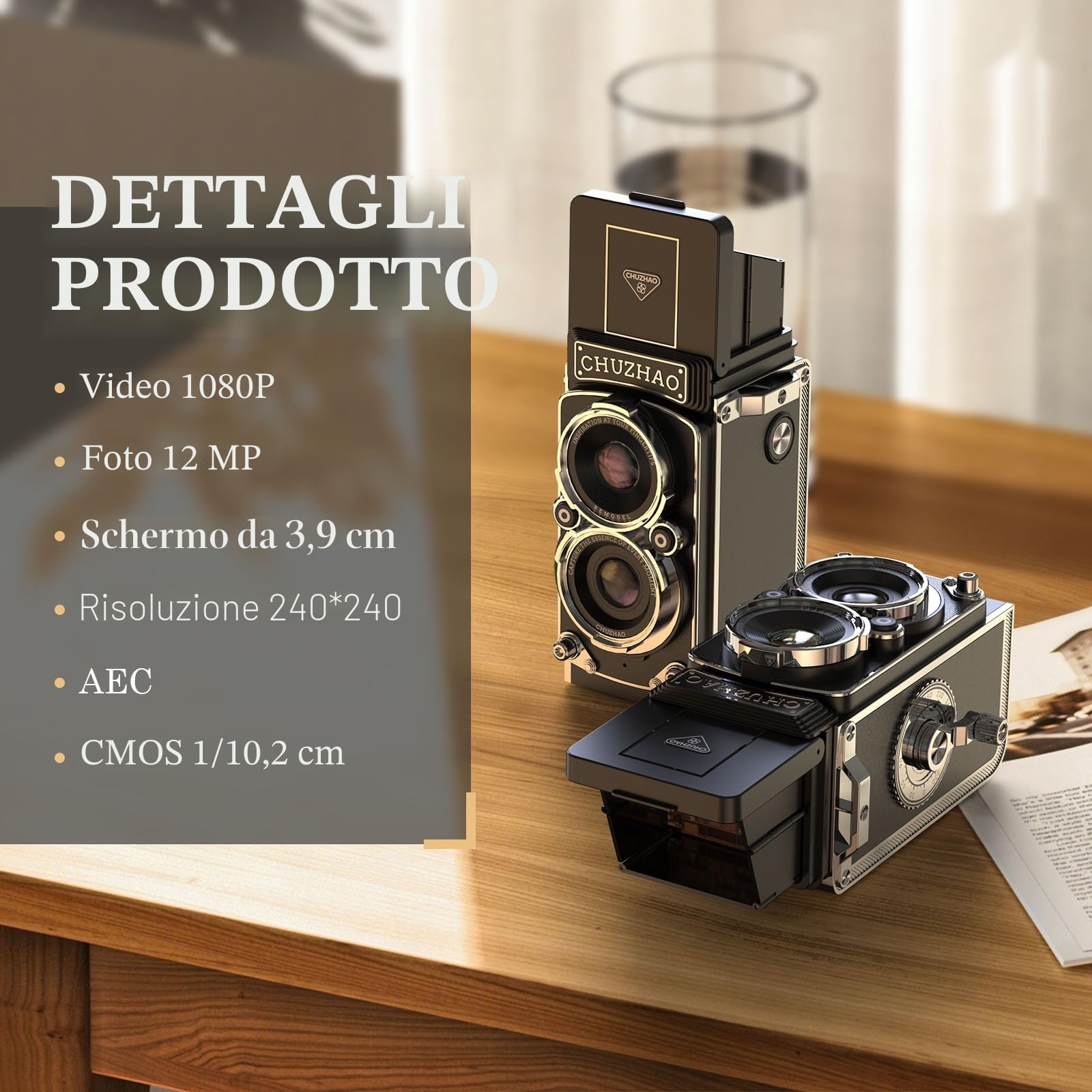 CHUZHAO Fotocamera Vintage Digitale 1080P 12MP FHD Autofocus Macchina Fotografica Digitale Compatta, Mini Fotocamera Retro con Scheda di Memoria Micro 16G, Principianti, Adolescenti, Adulti