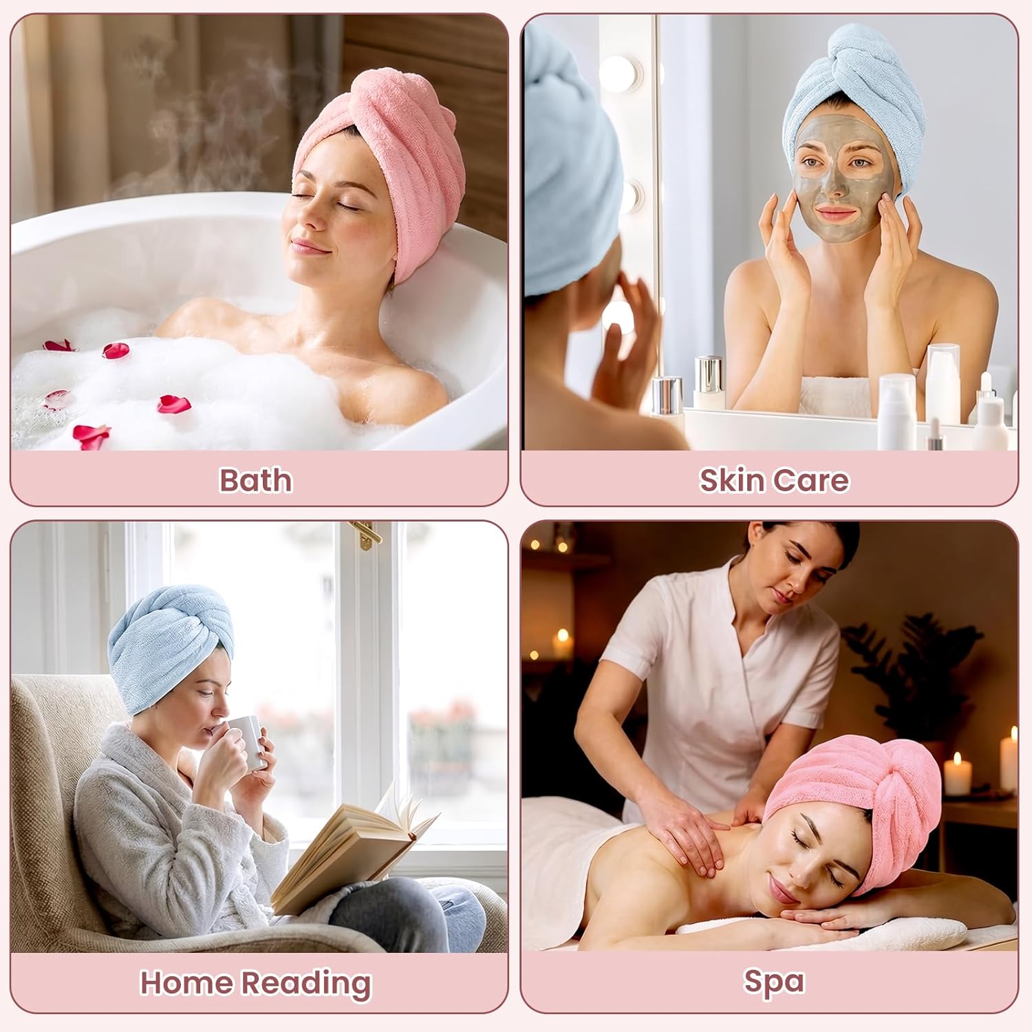 100% Cotton Hair Towel Wrap for Women, 2 Pack Super Absorbent Turbans