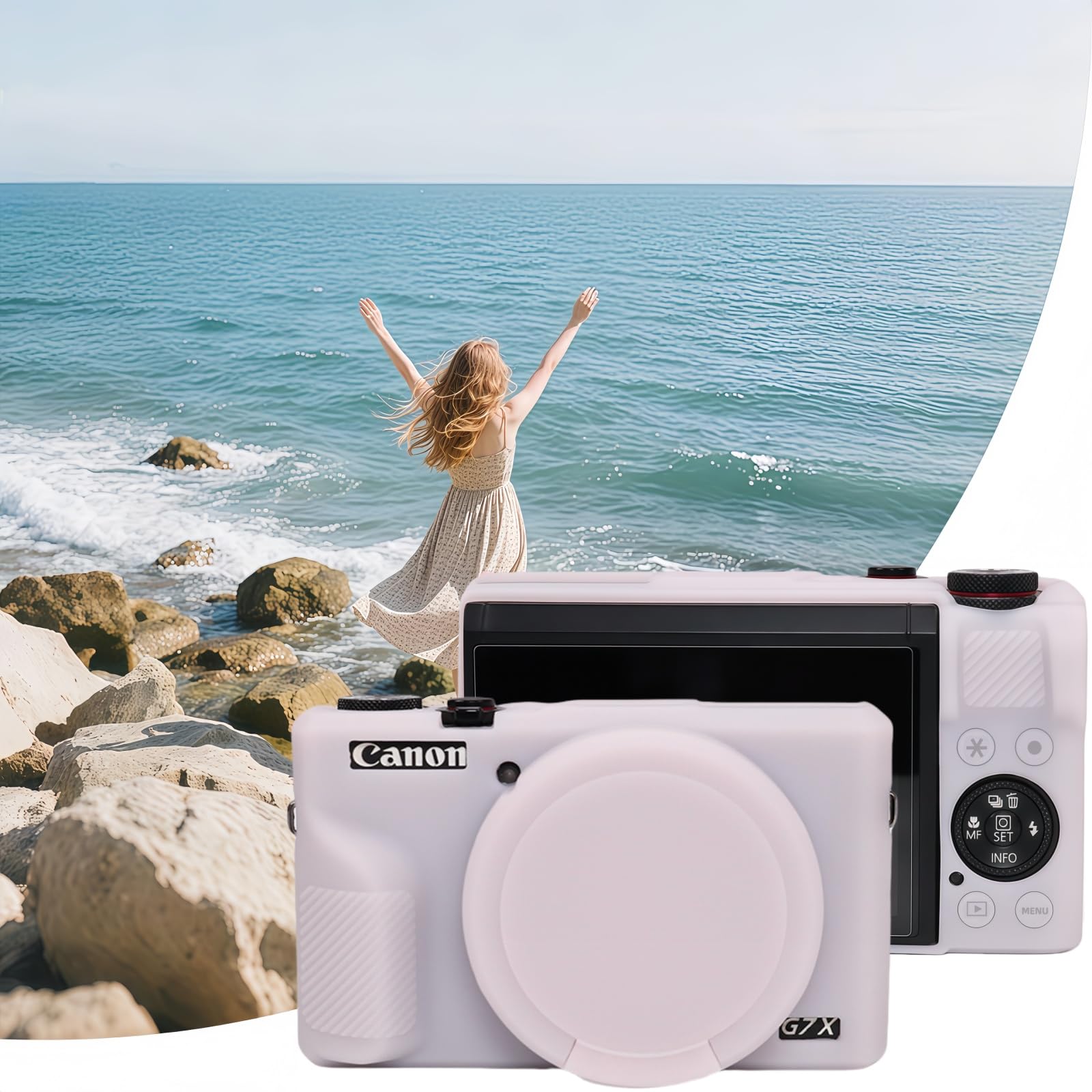 Etui do aparatu cyfrowego Canon Powershot G7 X Mark III, miękkie silikonowe etui do aparatu Canon Powershot G7X Mark III DSLR, w zestawie z 2 ochraniaczami ekranu i 1 paskiem na nadgarstek
