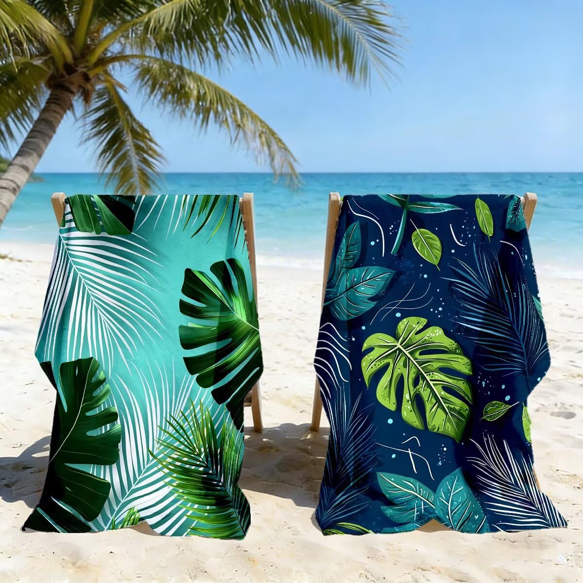 Toalla Playa 90x180 cm, Toalla Gimnasio Microfibra Secado Rapido, Juego de 2 Antiarena Toallas de Playa, Ligera Compacta Toallas Microfibra Grande para Viaje, Regalo Hombre Regalo Mujer (Planta) -4597