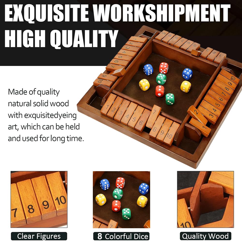 FCXVXCL Shut the Box Game 4 Player, Shut The Box Game Wooden Board - Image 3