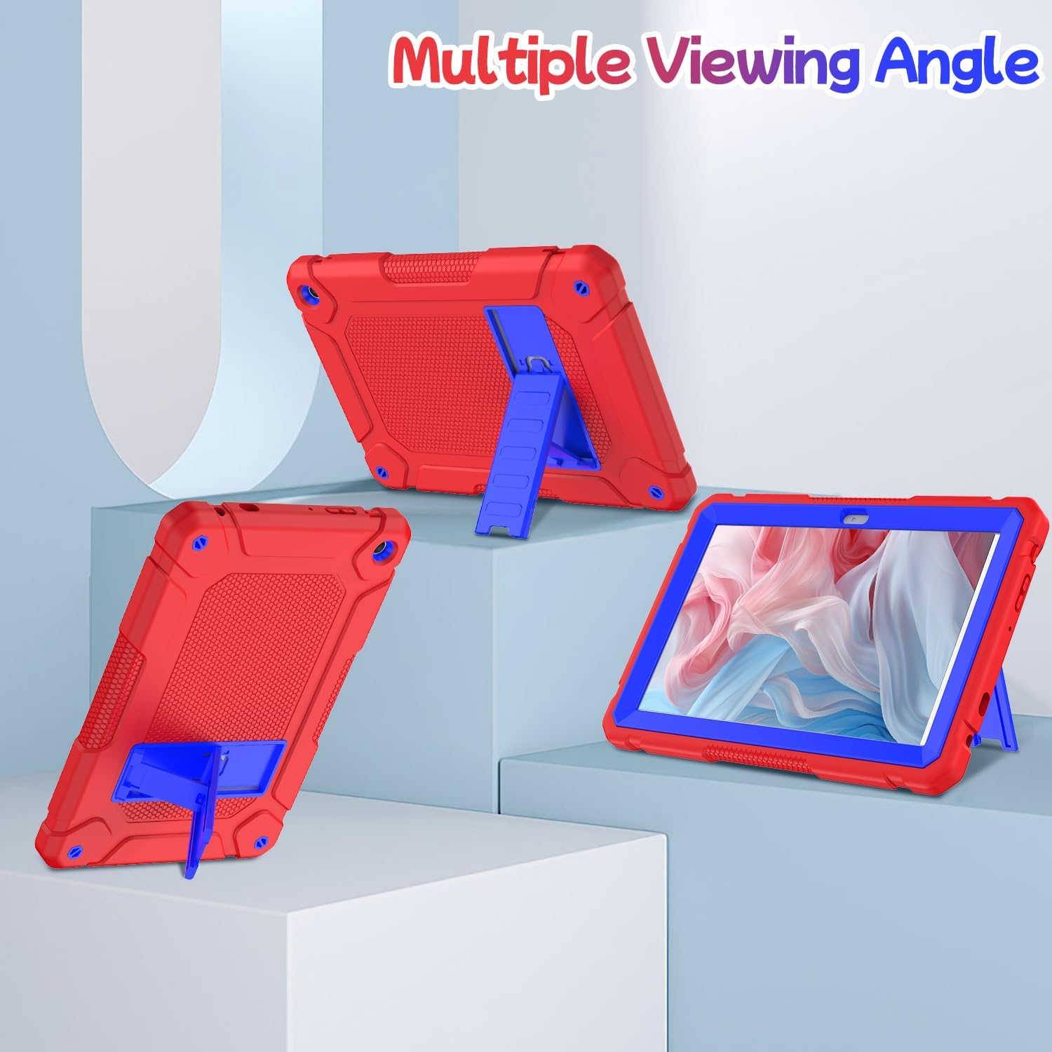 MENZO Tablet Case for 10-Inch with Kickstand, Red+Dark Blue image 2