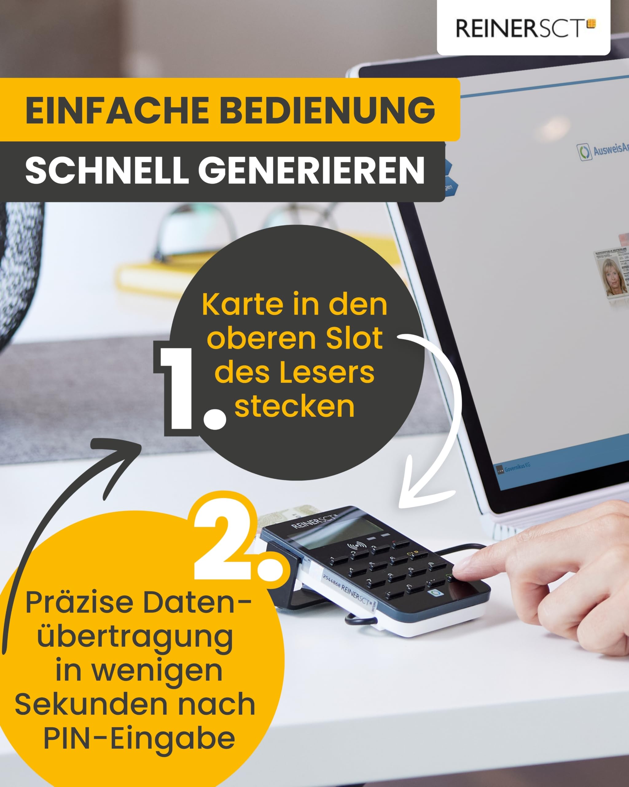 REINER SCT cyberJack RFID standard Chipkartenleser für RFID-Chipkarten, Personalausweis & Online-Banking, Card Reader TAN-Generator eID Lesegerät