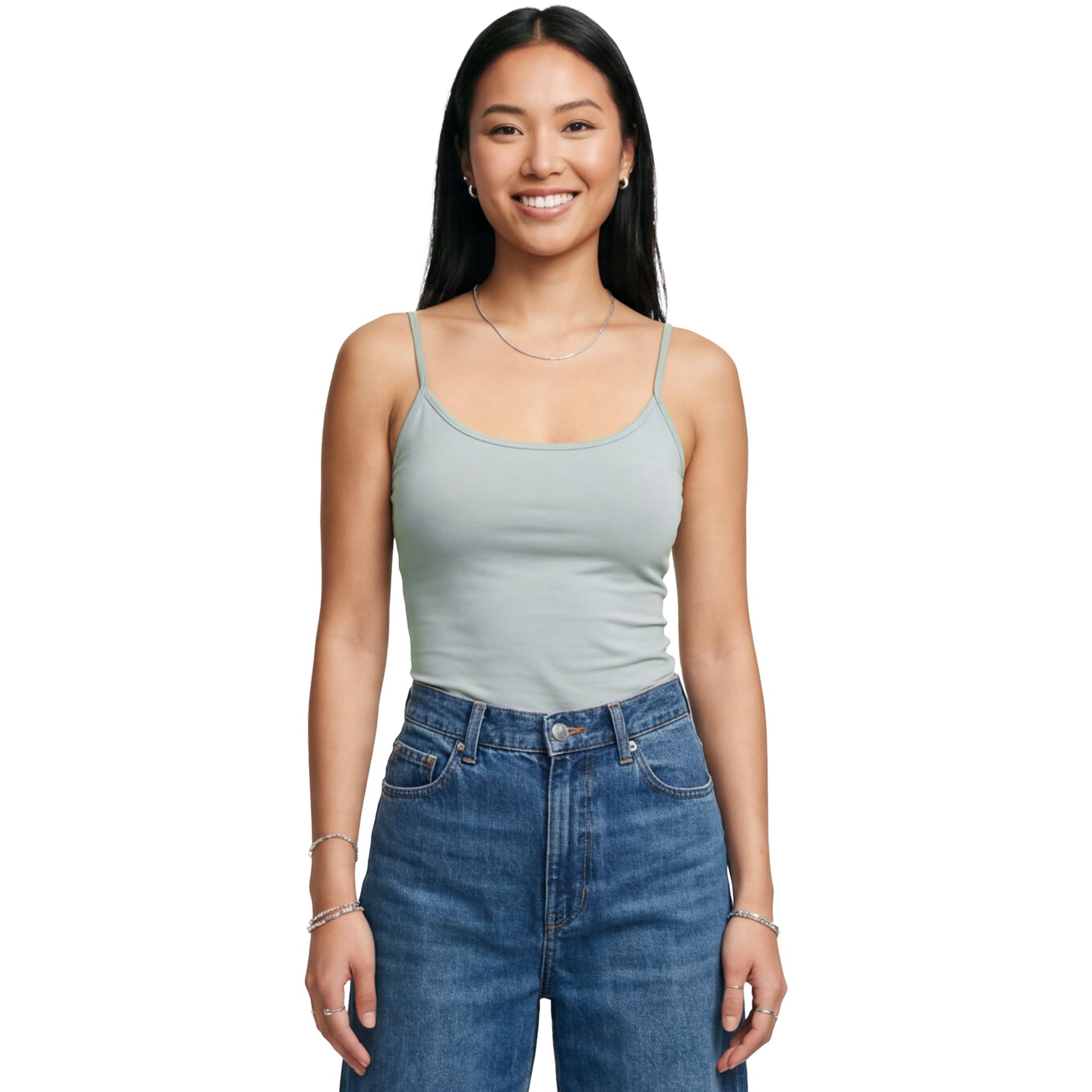 Emmalise Women's Basic Casual Long Camisole Adjustable Strap Cami Layering Top
