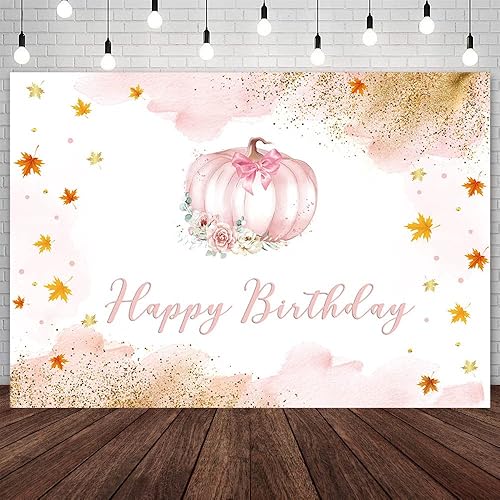 Telón de fondo de cumpleaños de calabaza de 7 x 5 pies para niñas, decoración de fiesta de cumpleaños de otoño y otoño, calabaza rosa, acuarela,