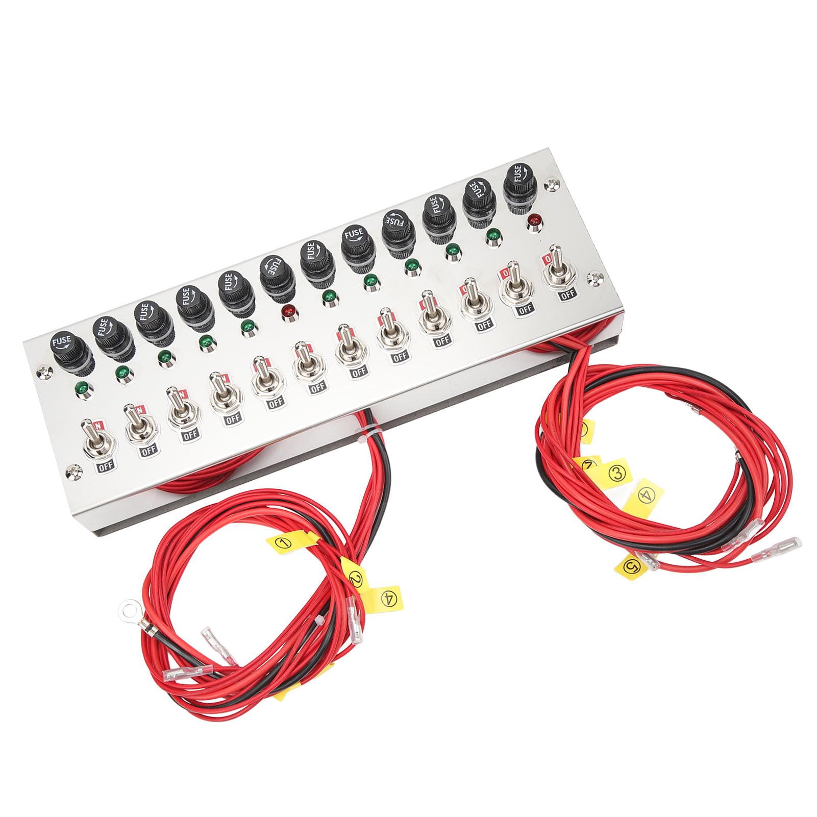Panel de Interruptor Basculante, DC 12 a 24V Panel de Interruptor de Palanca de 12 Entradas, Panel de Interruptor de Encendido y Apagado LED Rojo Impermeable para Barco, Yate,