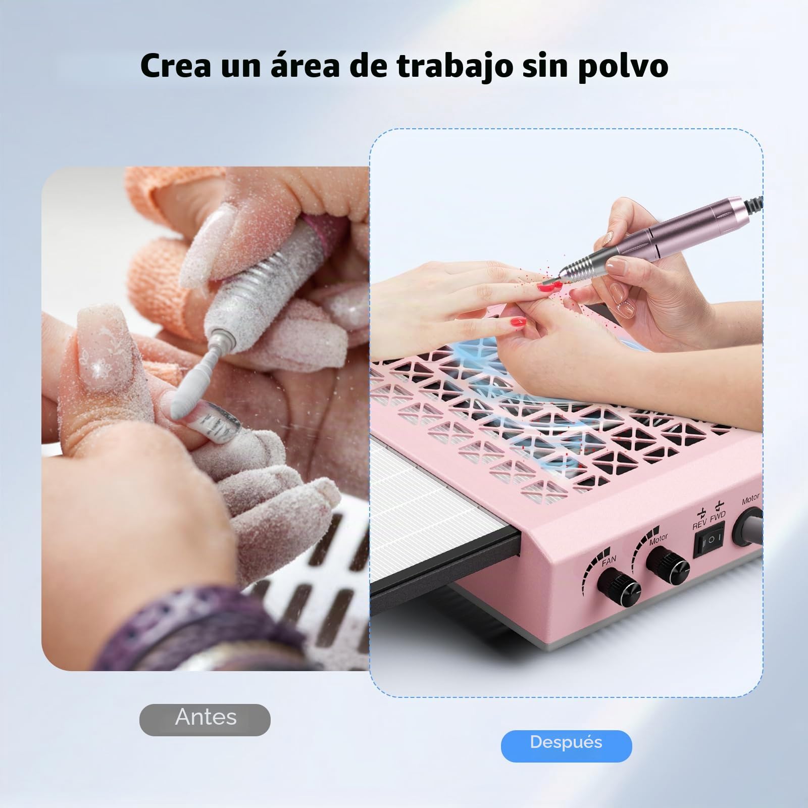 Taladro de uñas eléctrico 4 en 1 con extractor de 80 W y filtro lavable - Cortaúñas profesional de 30 000 RPM con luz LED de 5 W, 3 limas de media luna de doble cara para manicura