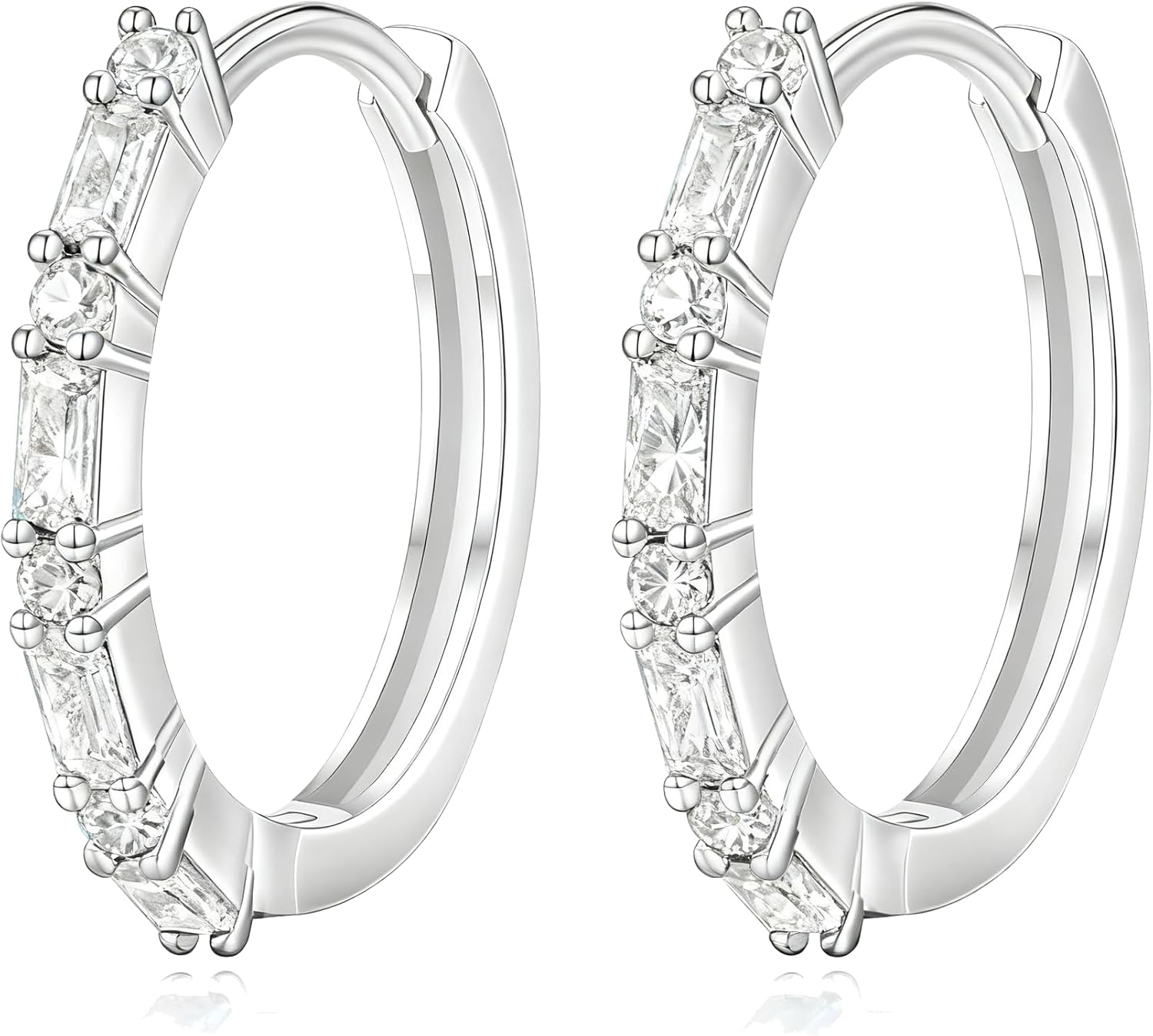 Prismata Small Hoop Birthstone Earrings 925 Sterling Silver Gemstone Round Huggie Hoop 12 Months Birthstone Earrings Birthday Jewelry Gifts for Women Mom Her