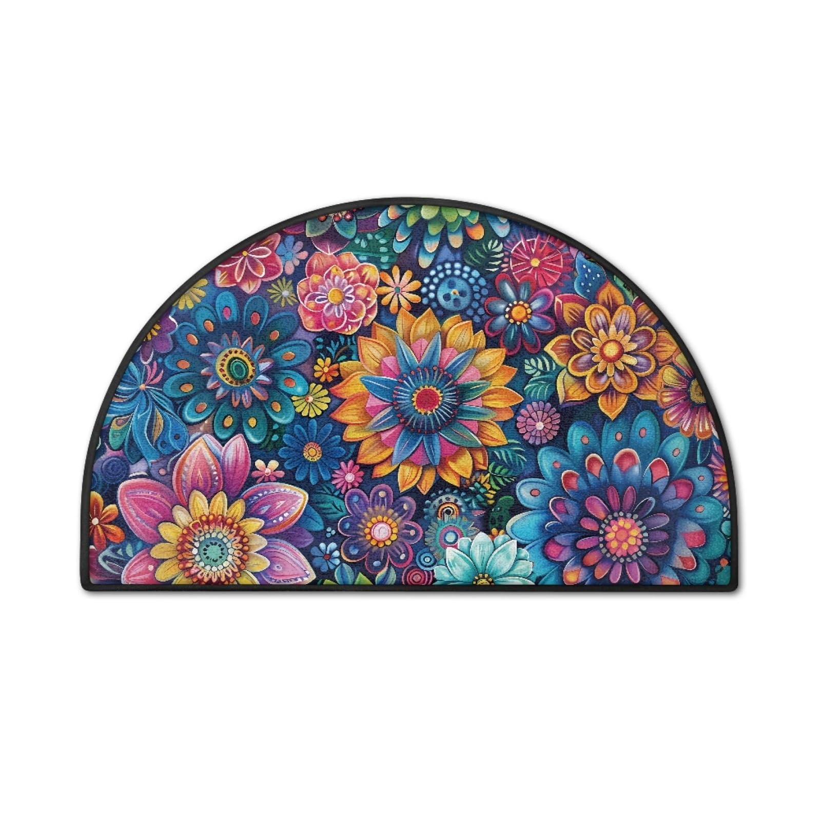 NETILGEN Boho Style Floral Kitchen Floor Mats Semi-Circular Thick Kitchen Runner Rugs for Floor,Anti Fatigue Mats for Kitchen Counter Absorbent Runner