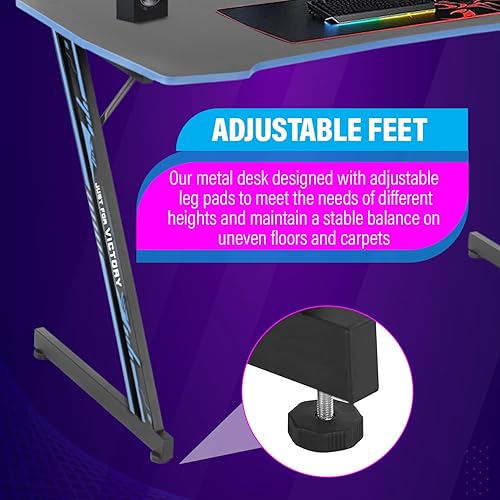 Miniatura 6 de PayLessHere Escritorio moderno de computadora en forma de Z de 47 pulgadas para oficina en casa con gancho para auriculares, mesa de estación de