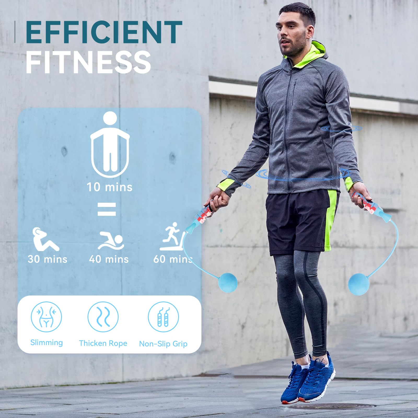 Kabelloses Springseil für Fitness mit Indoor-Springseil für Herren, Damen, Kinder, Hochgeschwindigkeitsseil für engen Raum, gewichtetes Springseil für Gewichtsverlust und allgemeine Workouts