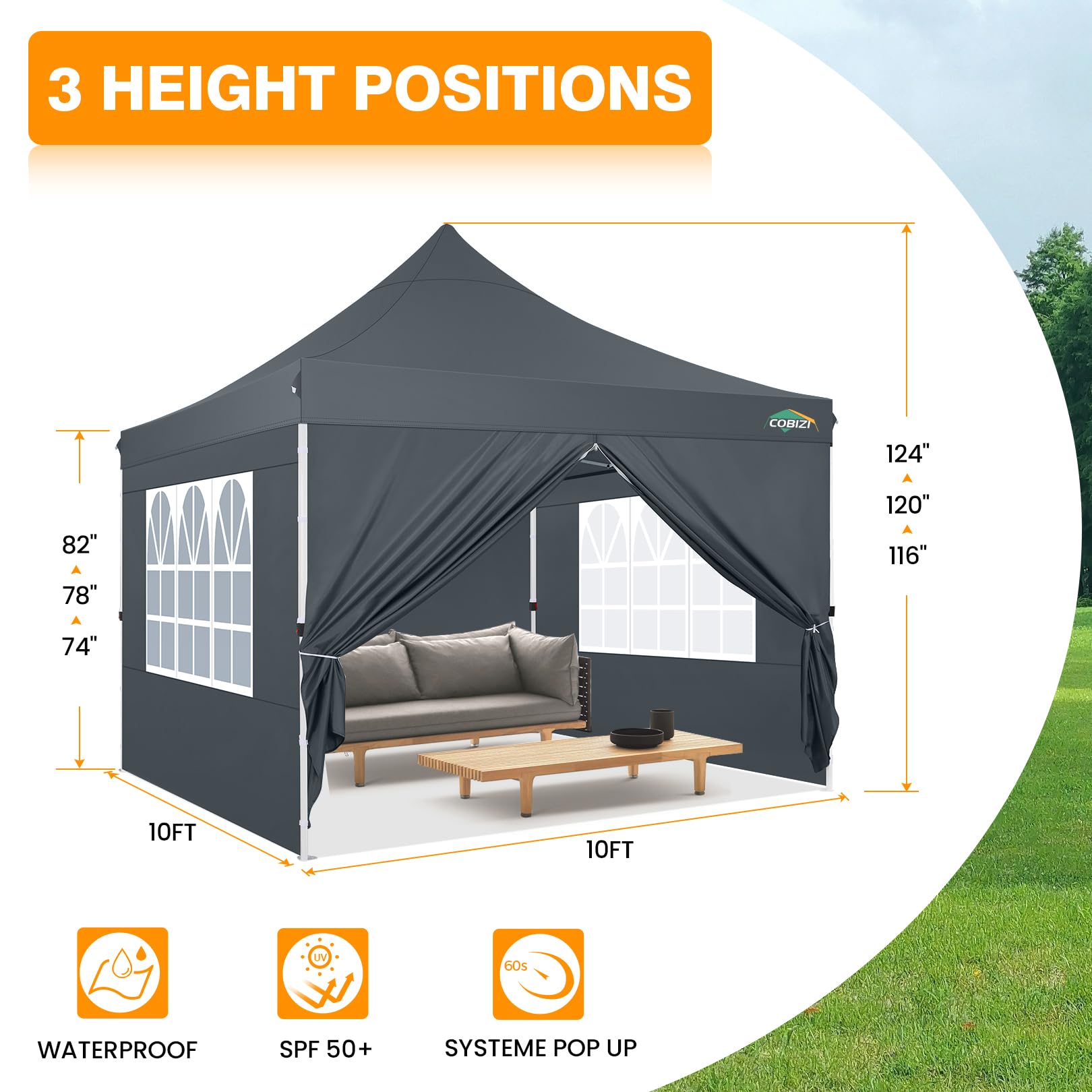 COBIZI Faltpavillon 3x3, Pavillon 3x3 Wasserdicht Stabil Winterfest, Faltbar Partyzelt mit 4 Seitenwänden & 4 Sandsack Pop up Gartenpavillon UV-Schutz 50+ für Hochzeiten, Freien, Grau