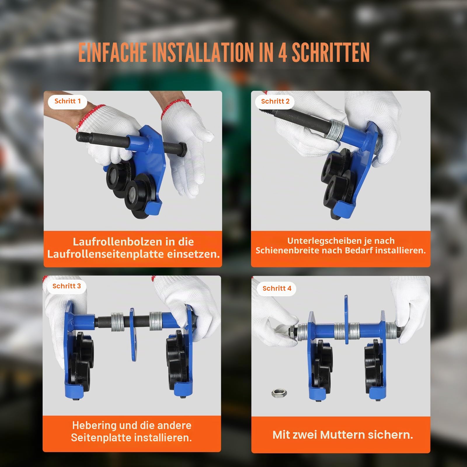 VEVOR Laufkatze 0,5 T Tragkraft Rollfahrwerk mit Doppelrädern, einstellbar für I-Trägerflanschbreite 63,5 bis 139,7 mm Hochleistungs-Garagenhebezeug aus legiertem Stahl für gerade gebogene I-Träger