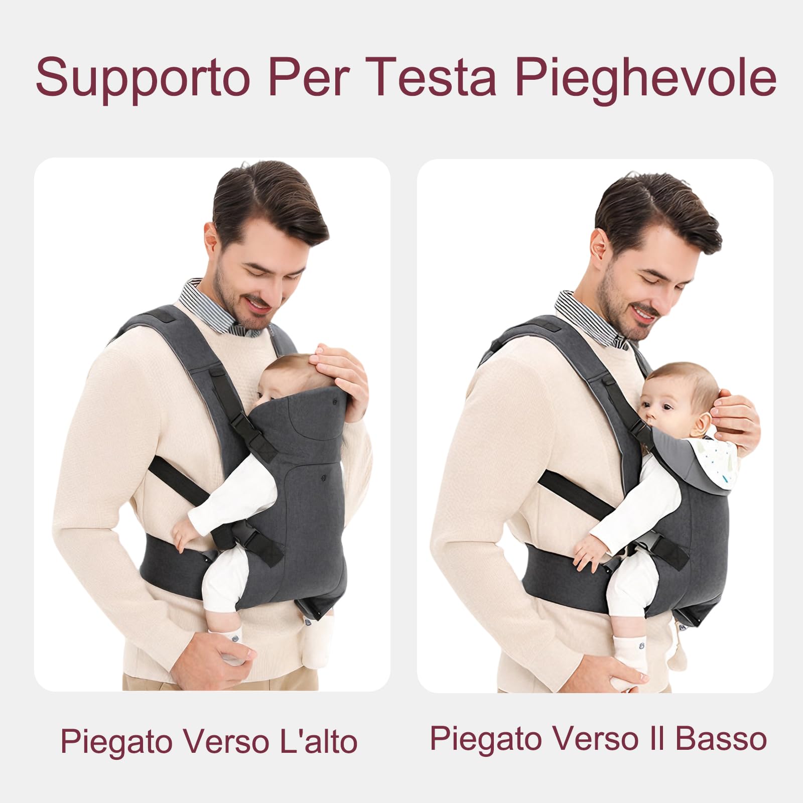 Marsupio Ergonomico, Anca Sana Cotone Anteriore Posteriore Portare per Neonato Bambino 3-15kg Traspirante Regolabile Fascia Porta Bebè Anca Sana Mani Libere