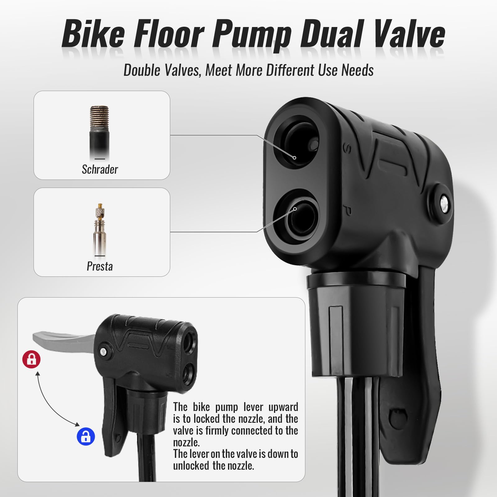 NUWAB Mini Bike Pump, 10 Inch Portable Hand Bicycle Pump, 100PSI, Support Shrader and Presta, Fast Air Out Ball Pump, Work with All Bikes and Balls, Swimming Ring, Come with Ball Needles, Nozzles