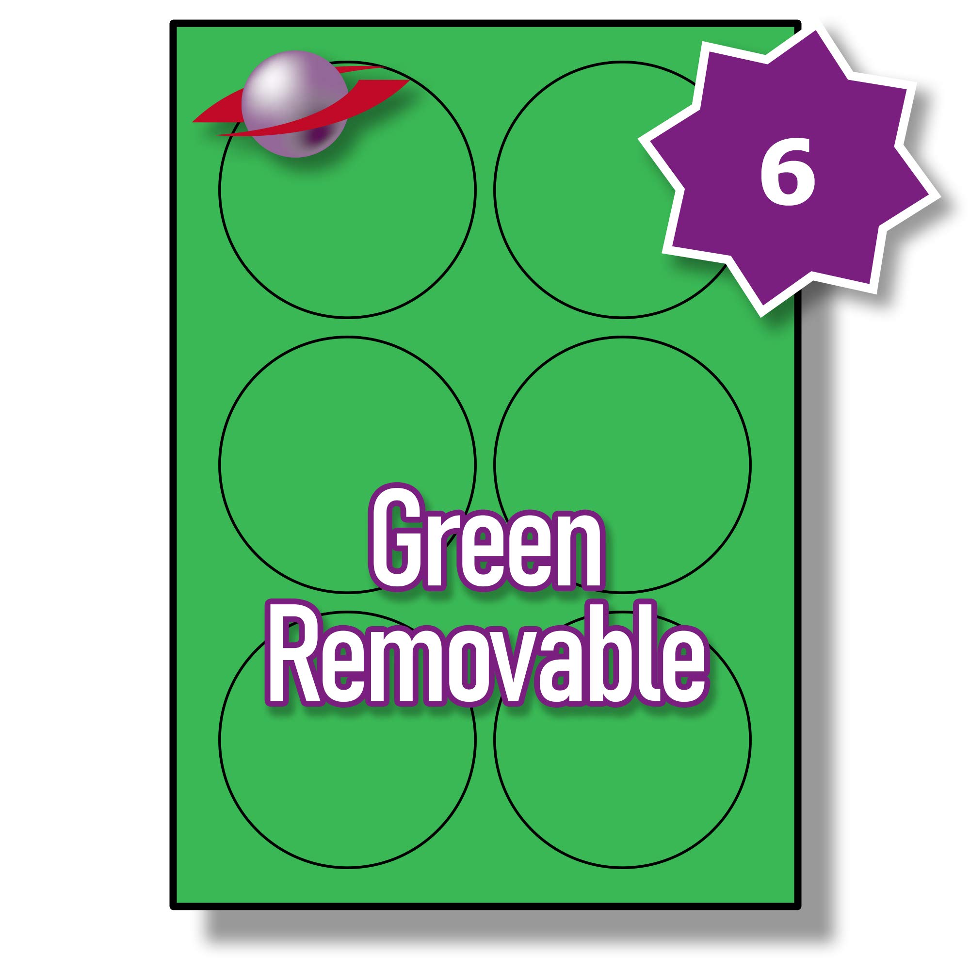 Label Planet® 6 Per Sheet, 500 Sheets (3000 Green Removable Labels), Matt, Green Coloured Labels on A4 Paper with Removable Adhesive for Desktop Printers 88mm in Diameter, LP6/88R CCRR