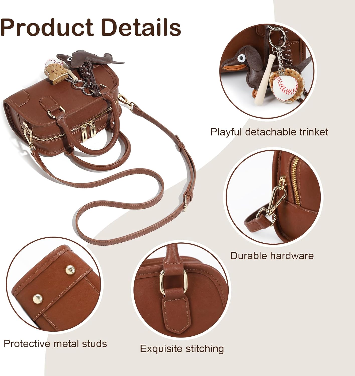 Mini Purses for Women, Leather Top Handle Crossbody Bags, Handbags Clutch with Cute Pendant and Adjustable Strap