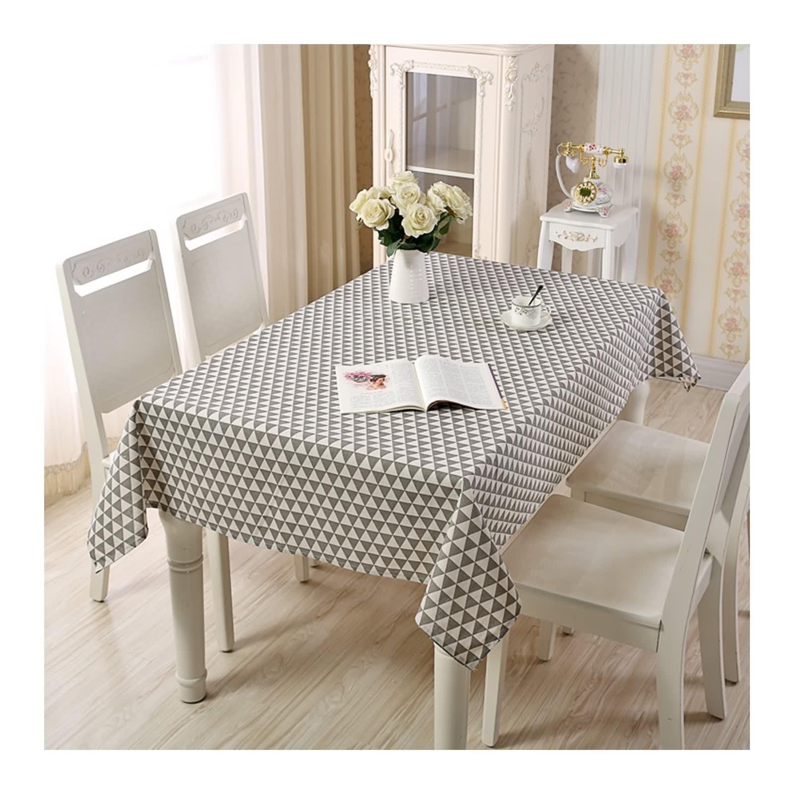 Tovaglia Cotone Rettangolare, Tovaglia per Comunione Grigio Triangolo Copritavolo 140X180CM per Soggiorno Cucina