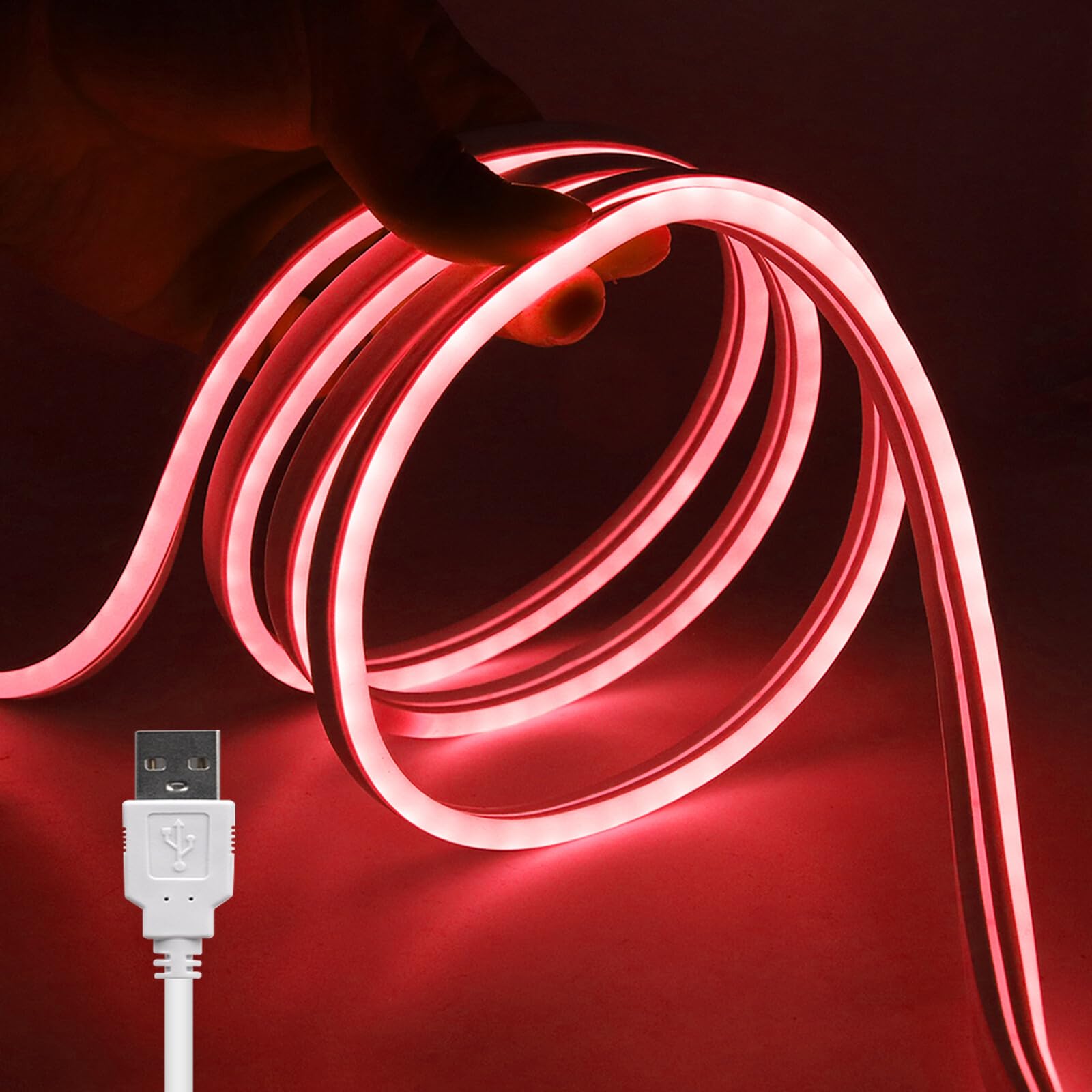 KAFULA 5V LED neon Light with Button on/Off, USB Powered, SMD 2835 LED Strip CRI85+, Suitable for Bedroom, Kitchen, Garden and Living Room Decoration [1m, red Light]