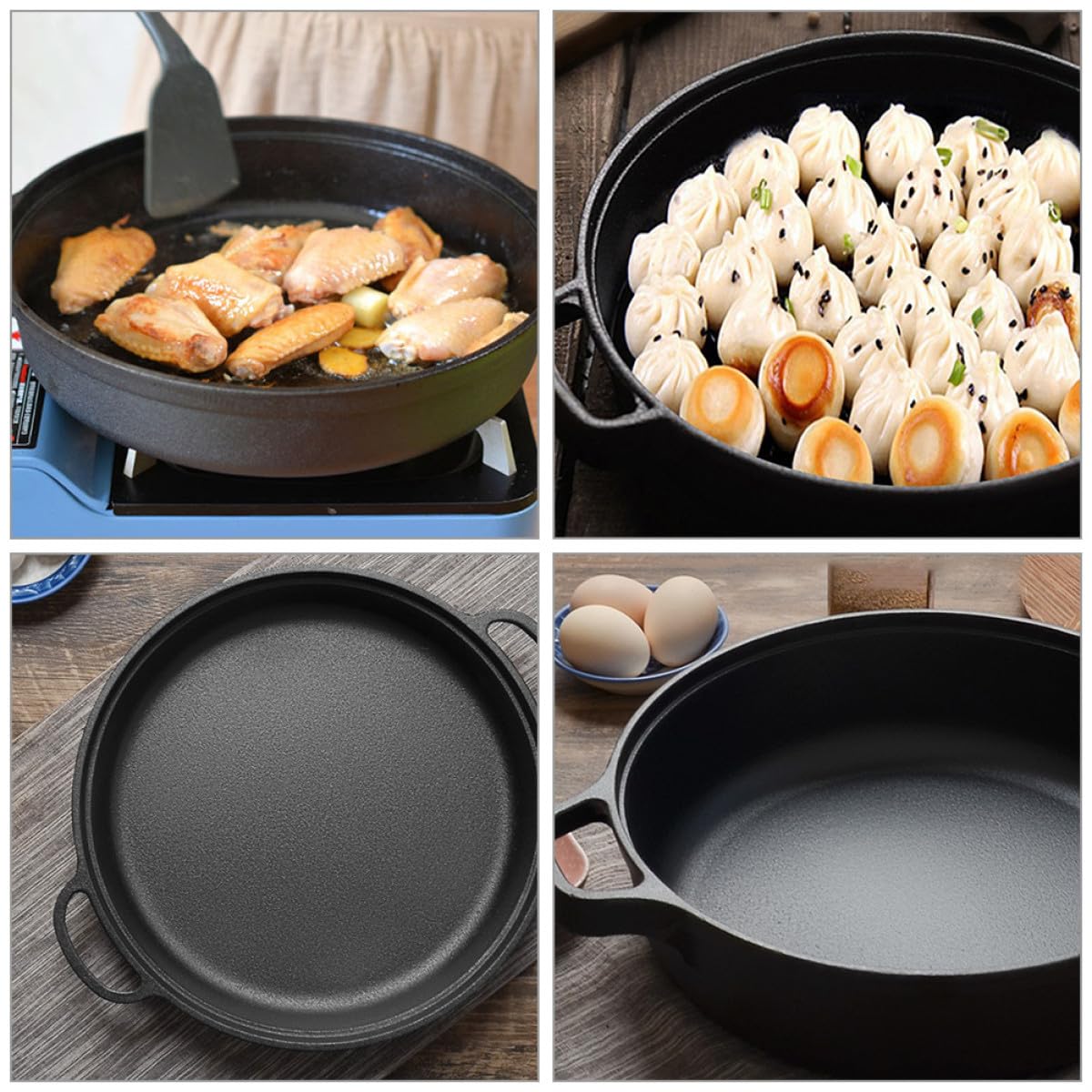 SHINEOFI Olla Caliente de Hierro Fundido sin Revestimiento Asas Ergonómicas y Protección contra Quemaduras para Uso Doméstico Aire Libre