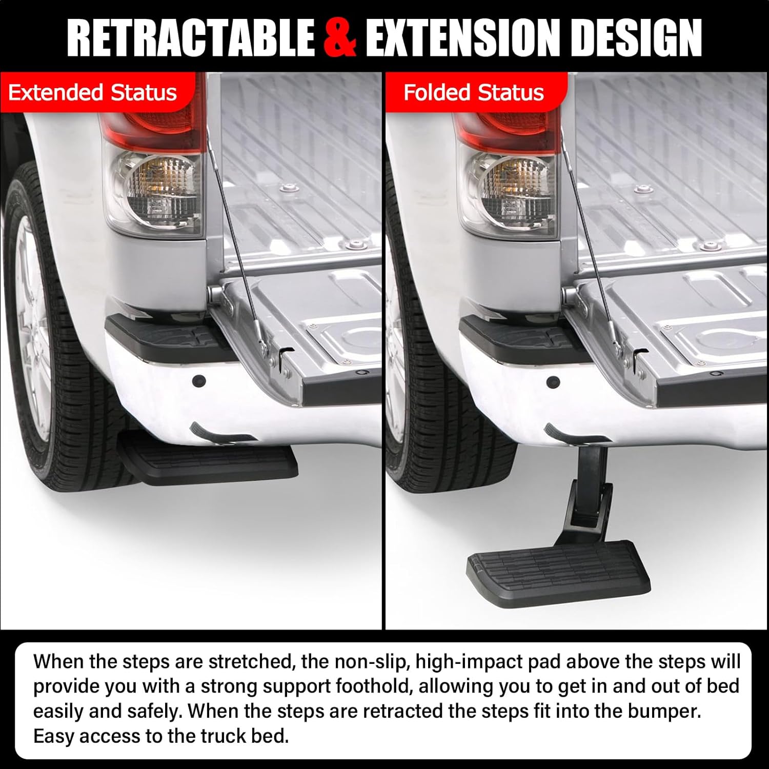 Rear Bed Step Retractable Truck Bed Steps Bumper Tailgate Step Fit for Toyota Tacoma 2012 2013 2014 2015 2016 2017 2018 2019 2020 2021 2022 2023, Replace PT392-35100