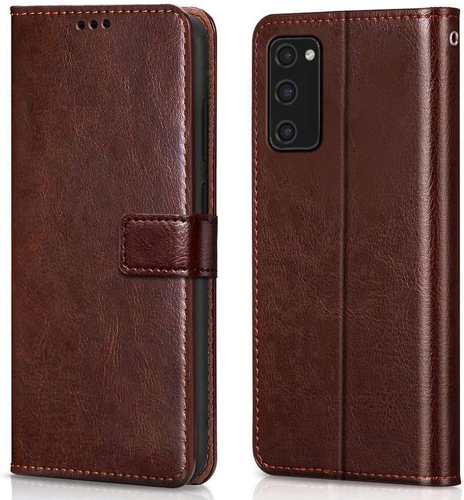 WOW IMAGINE Shock Proof Flip Cover Back Case Cover for Samsung Galaxy S20 FE | S20 FE 5G (Flexible | Leather Finish | Card Pockets Wallet & Stand | Chestnut Brown)