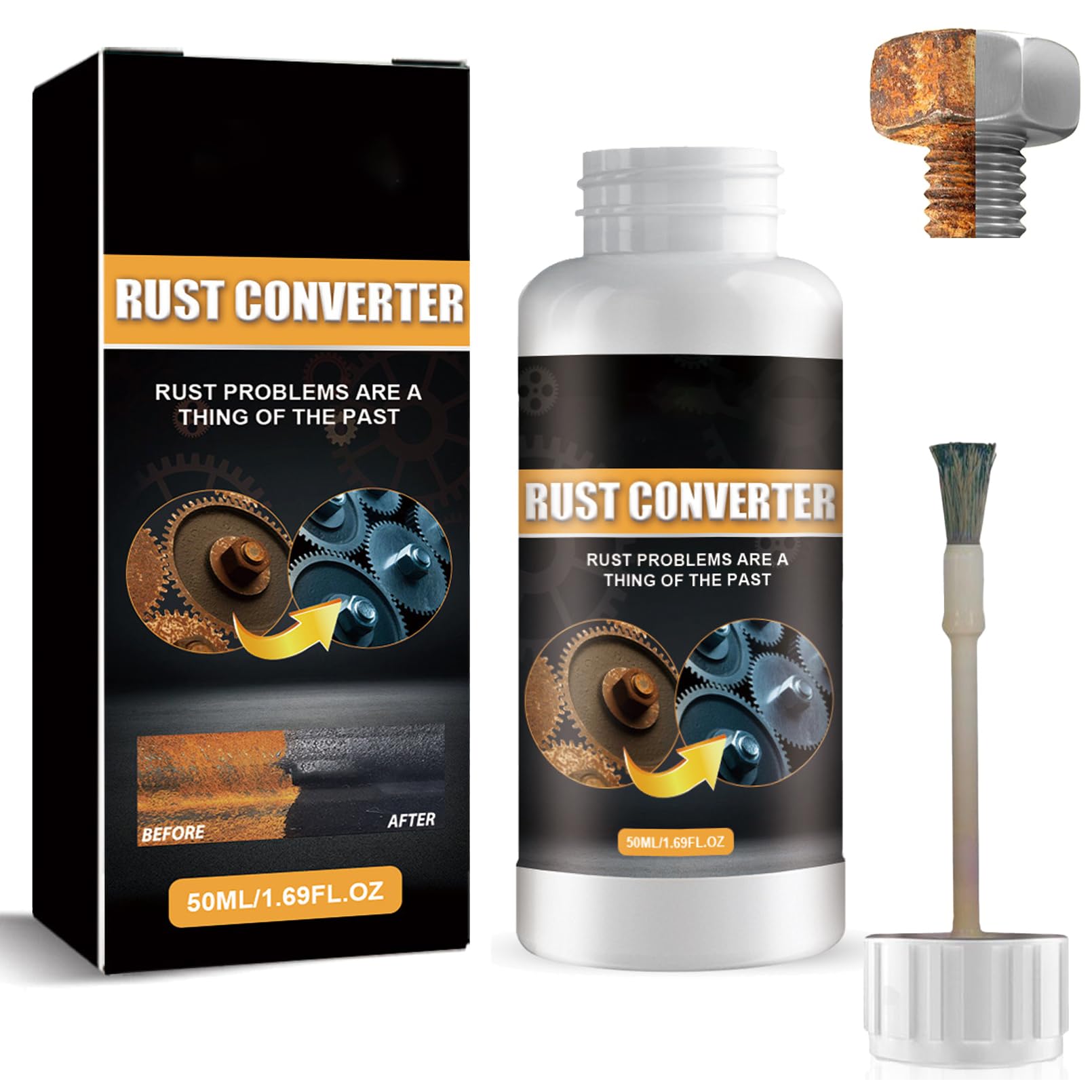 Multipurpose Metal Rust Removal and Converter for Car,Rust Remover Spray for Metal,Heavy Duty Metal Cleaner for Vehicles,Tools,Chains,Iron Out Rust Stain Remover (Black)