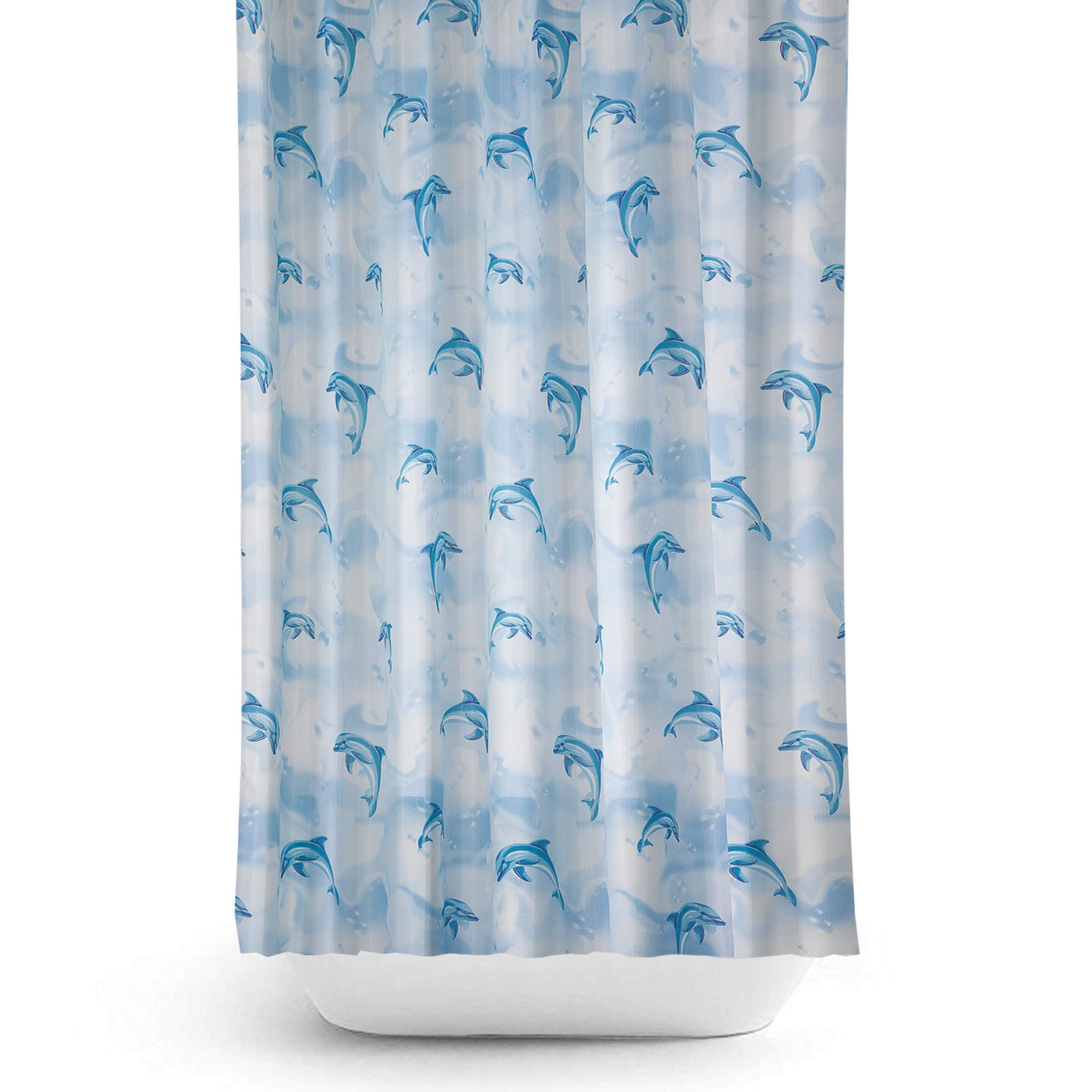 Tropik Home Dolphin Family Extra Long Fabric Shower Curtain 180Cm Wide By 200Cm Drop,