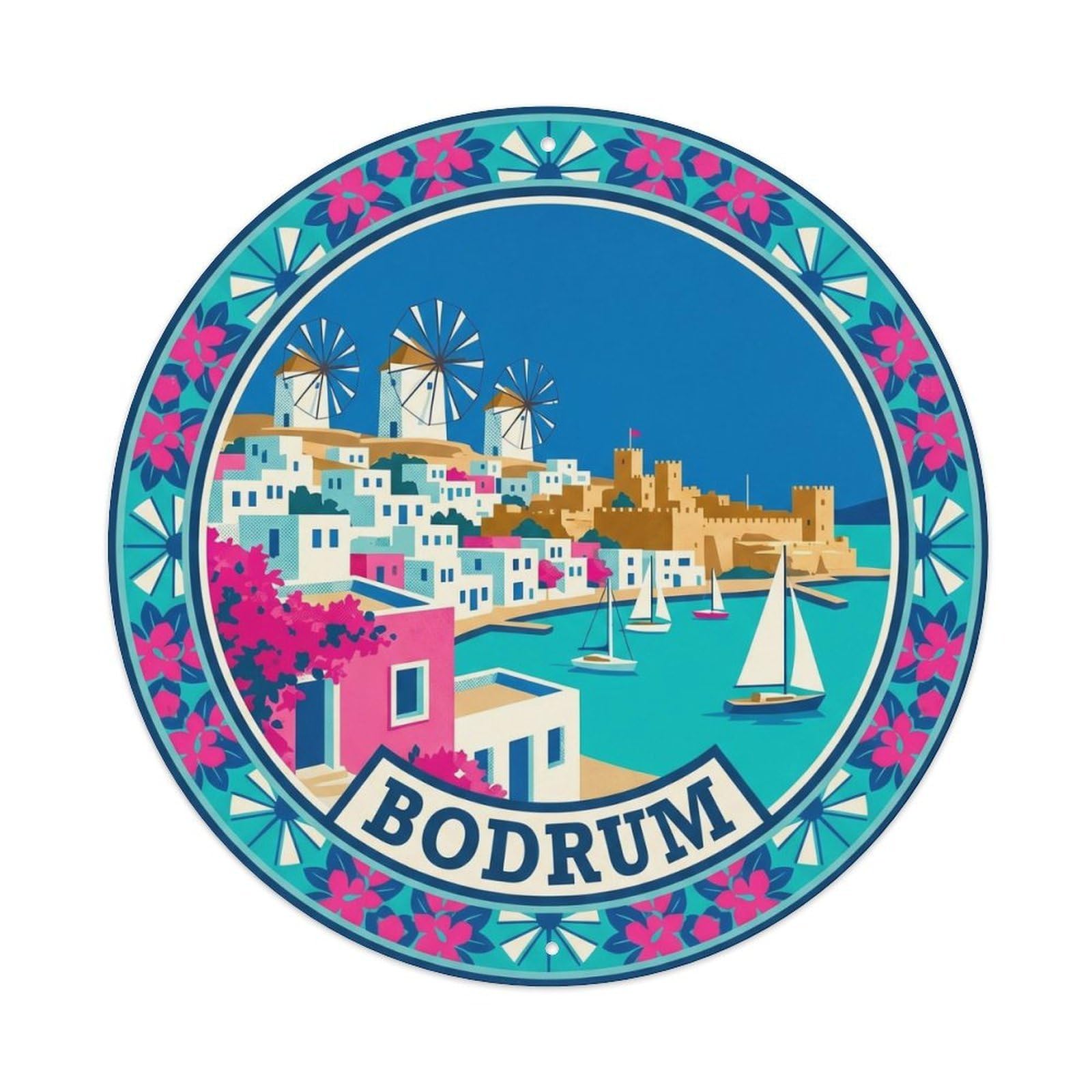 Bodrum Windmill Aegean Anatolian Travel Classic Graphic Metal Tin Sign